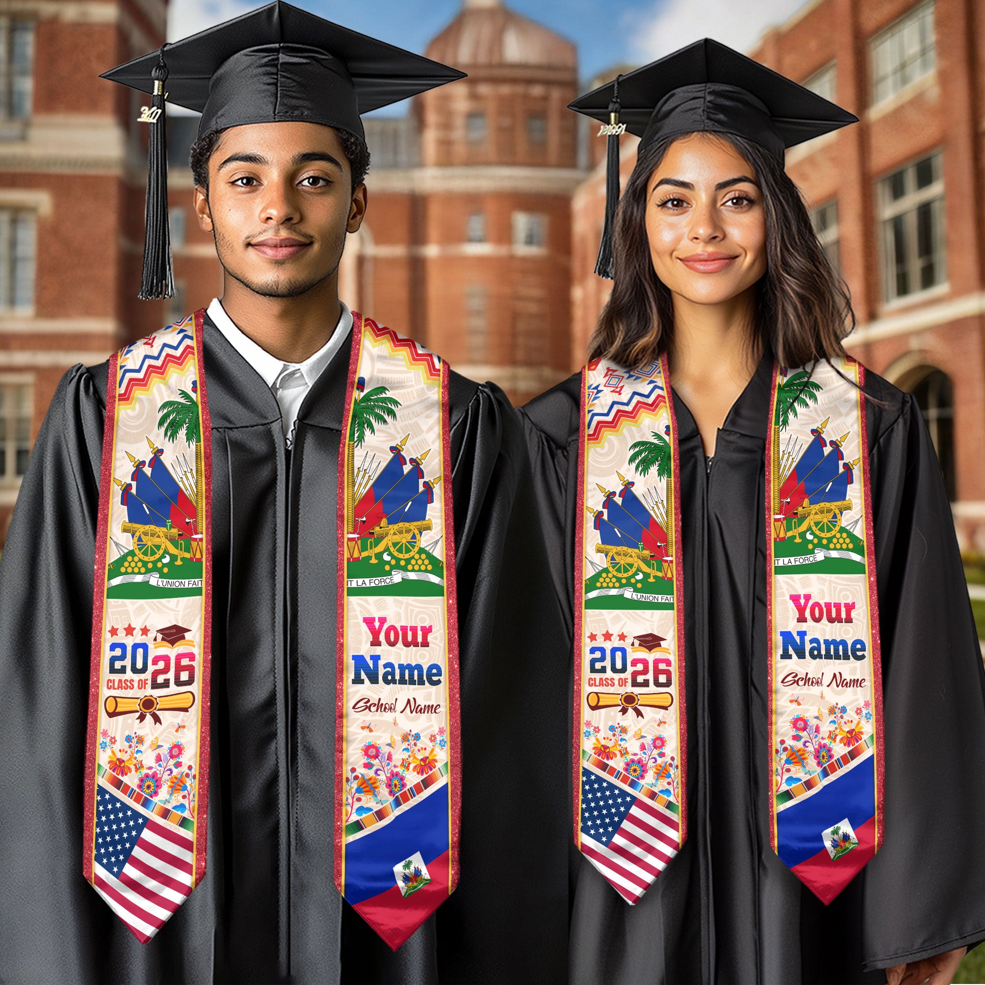 Haiti Graduation Stole 2026, Haitian Flag Sash, Custom Touch Option for Class of 2026