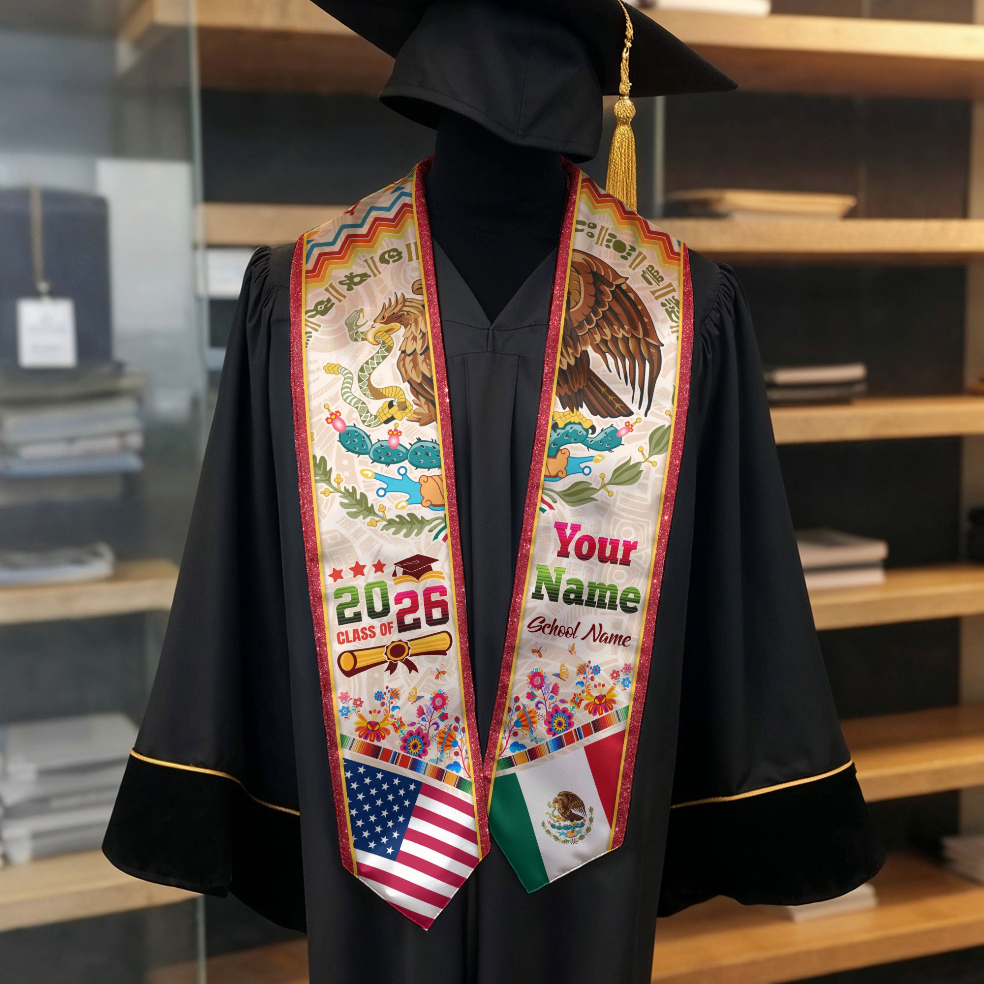 Mexico Graduation Stole 2026, Mexican Flag Sash, Custom Touch Option for Class of 2026