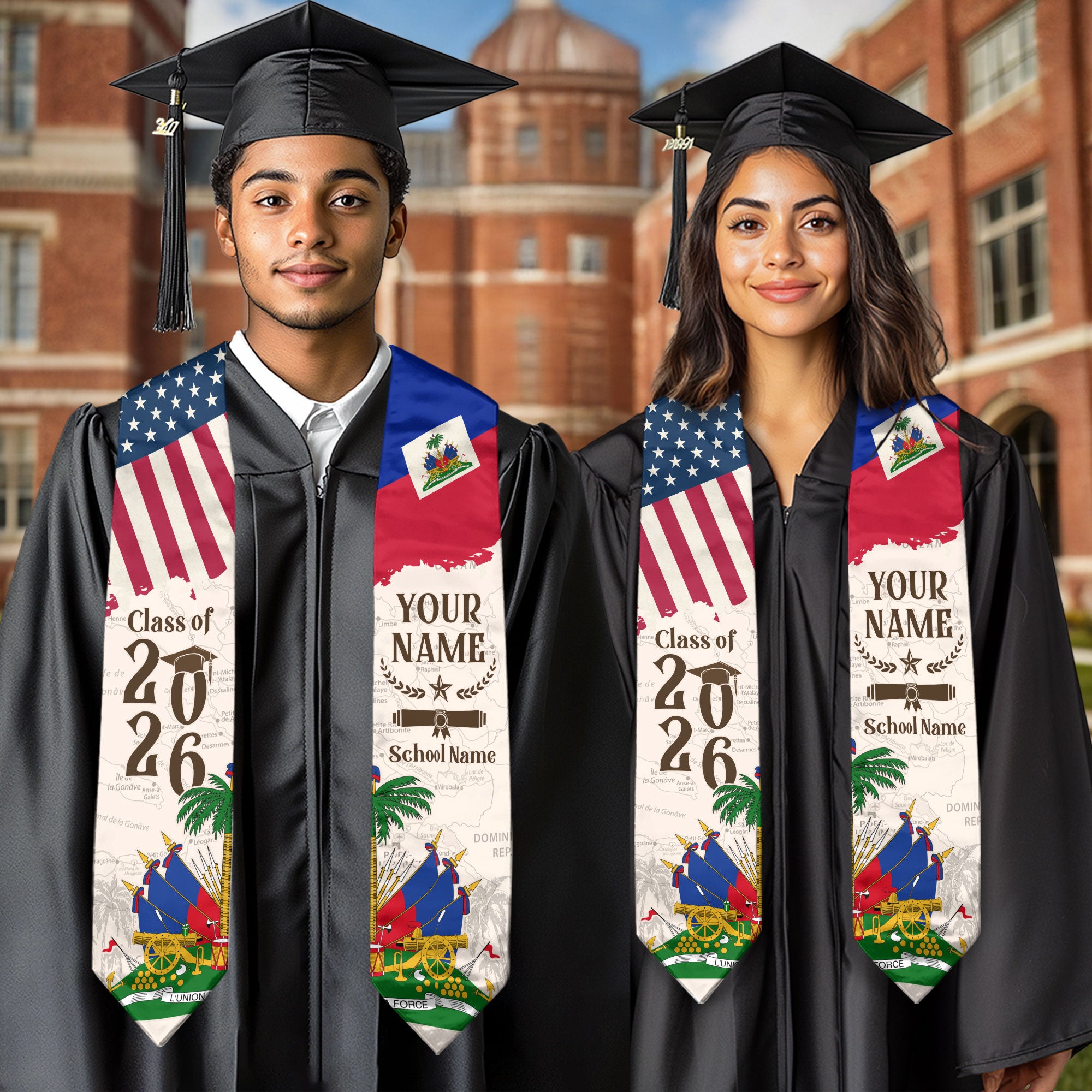 Haitian Flag Graduation Sash 2026, Haiti Graduation Stole, Custom Detail for Grads