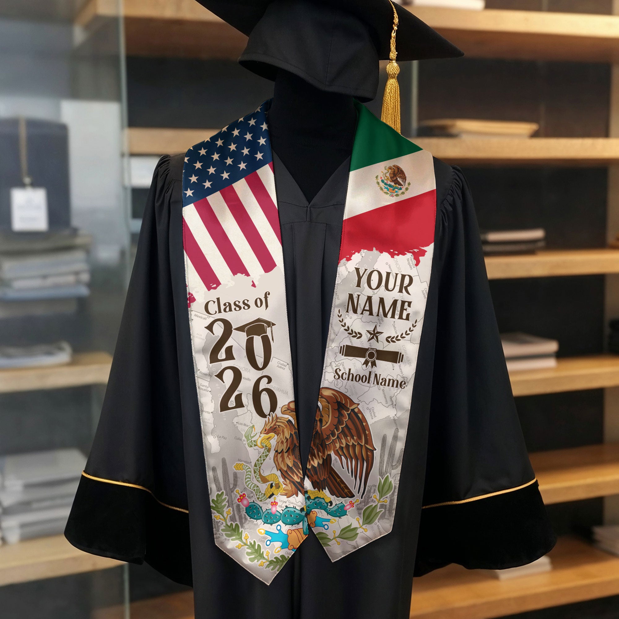 Mexican Flag Graduation Sash 2026, Mexico Graduation Stole, Custom Detail for Graduates