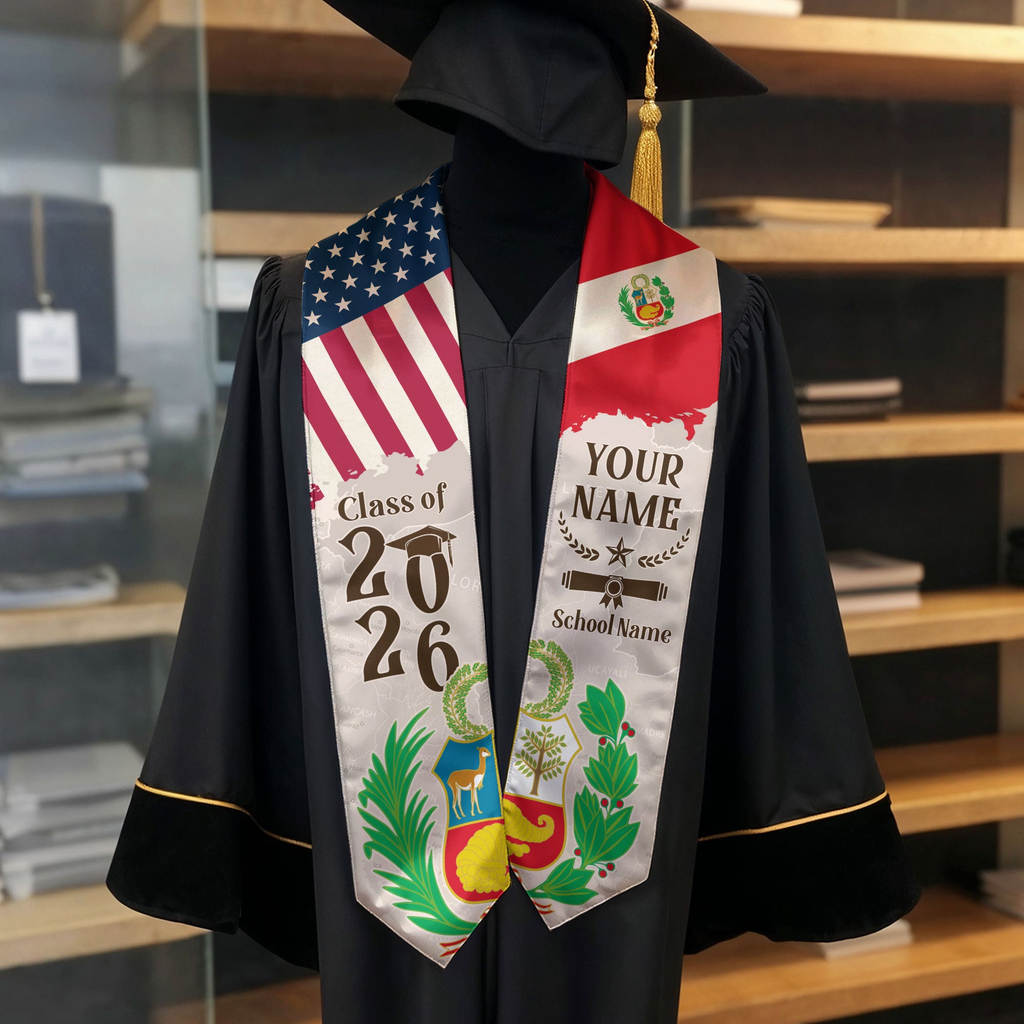 Peruvian Flag Graduation Sash 2026, Peru Stole, Signature Custom Finish for Graduates