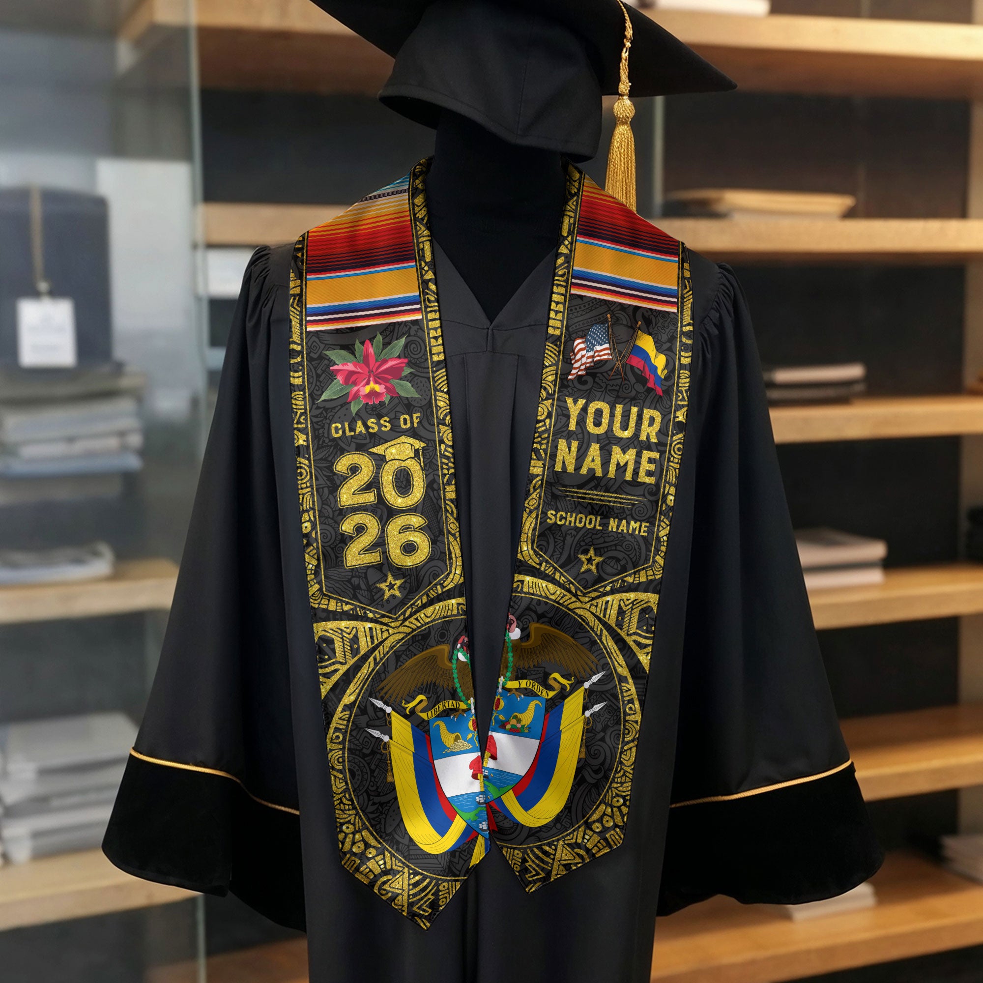 Colombia Graduation Sash 2026, Colombian Flag Graduation Stole, Custom Accent for 2026