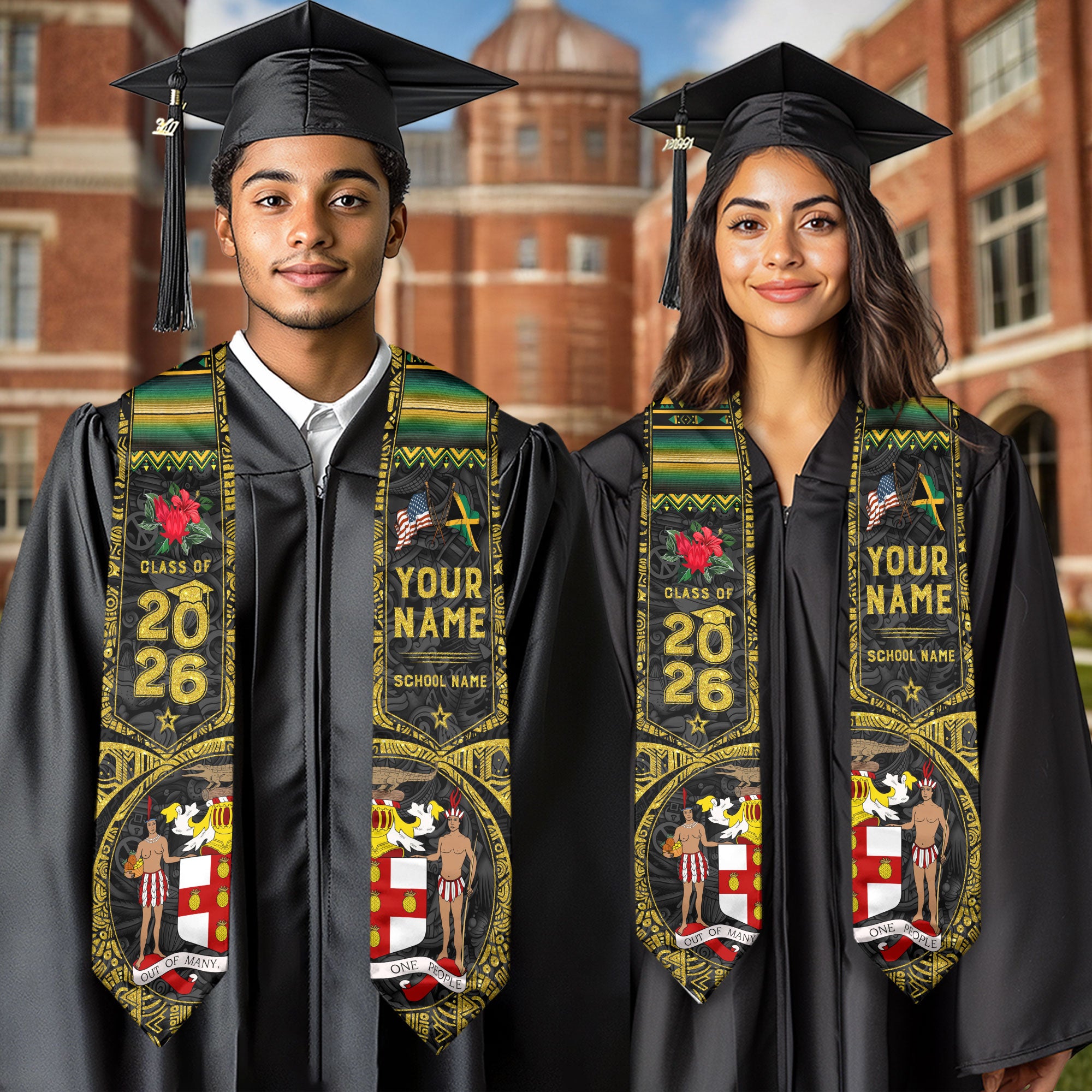Jamaica Graduation Stole 2026, Jamaican Flag Sash, Personalized Gift for Graduates