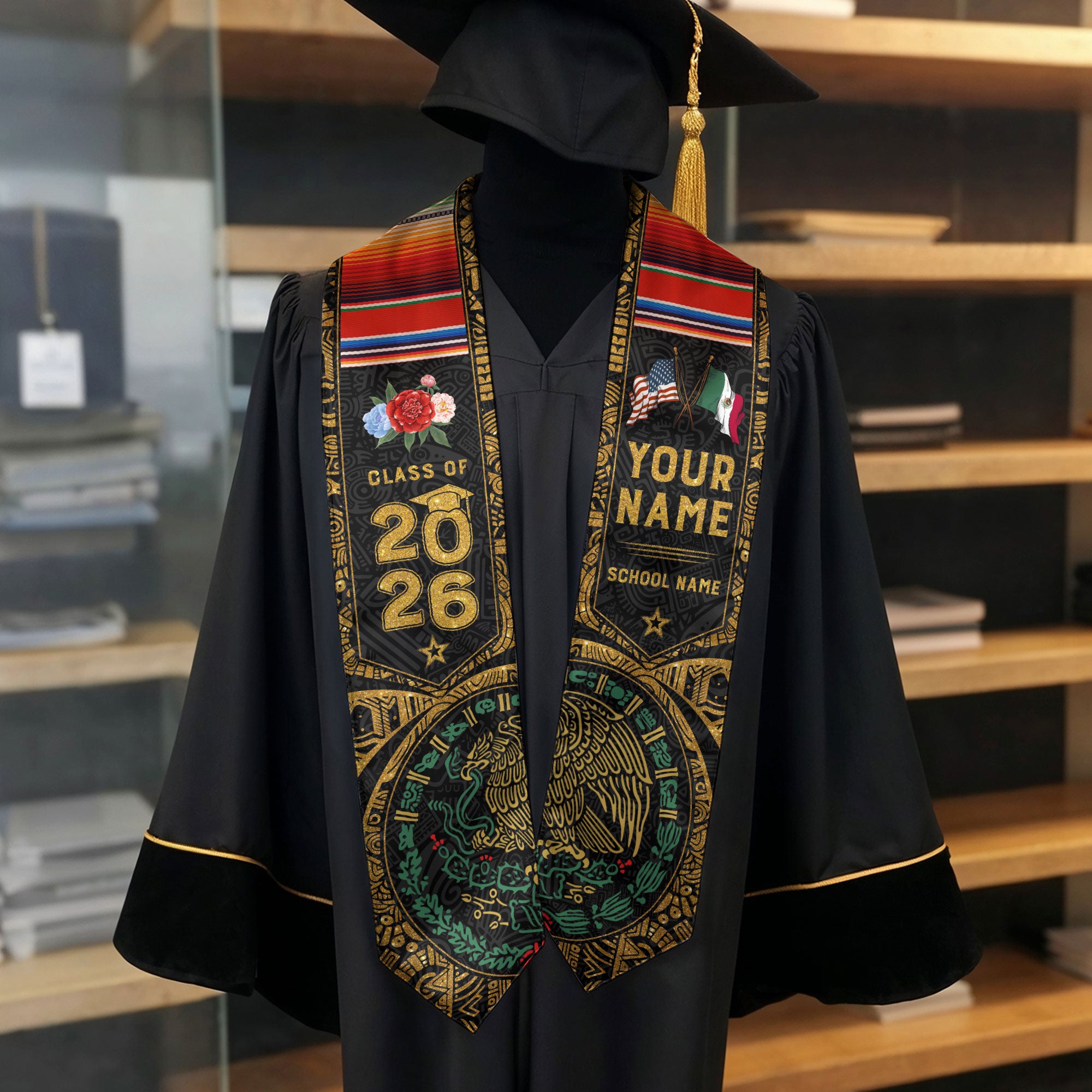 Mexico Graduation Sash 2026, Mexican Flag Graduation Stole, Custom Accent for 2026 Grads