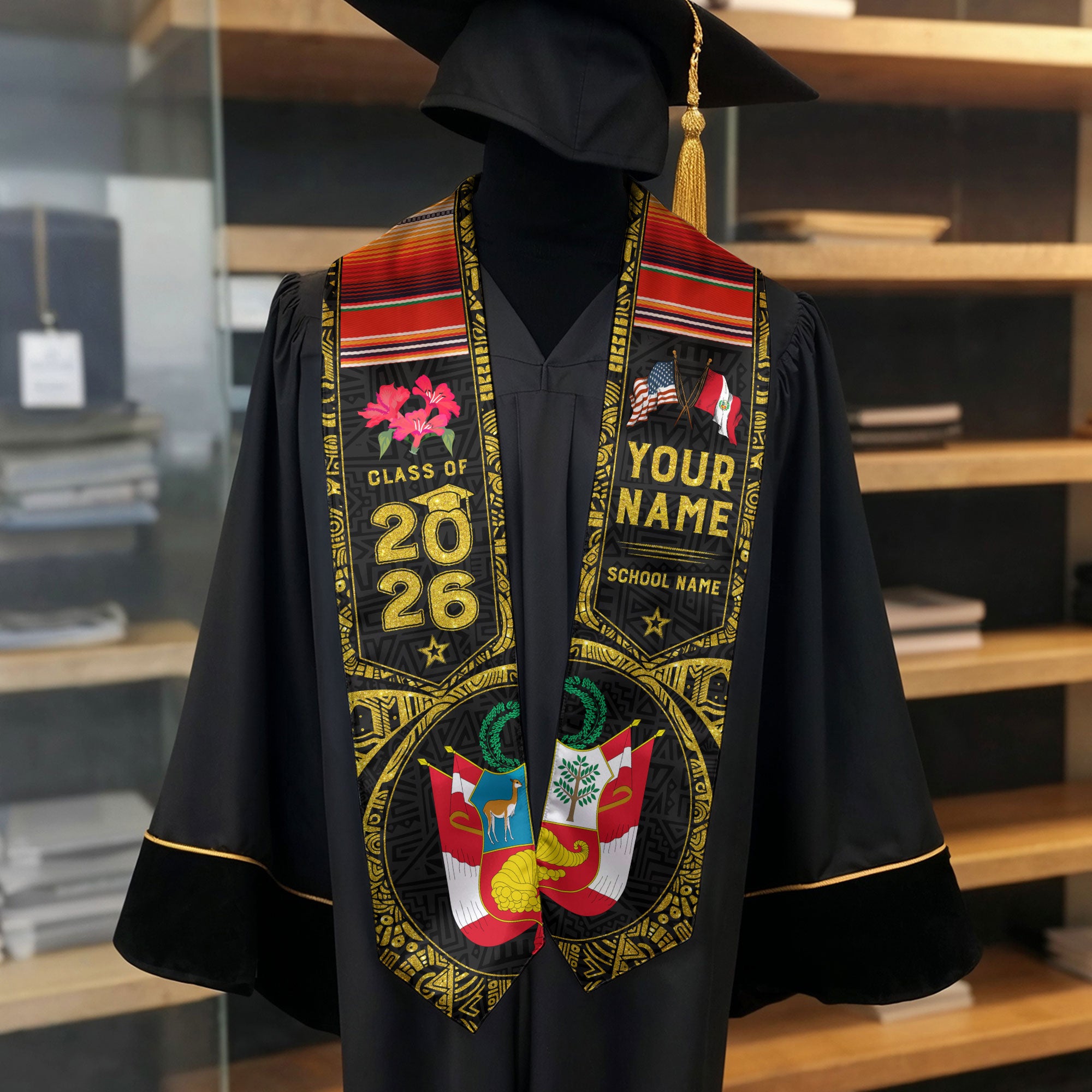 Class of 2026 Peru Graduation Sash, Peruvian Flag Stole, Custom-Ready Graduation Style