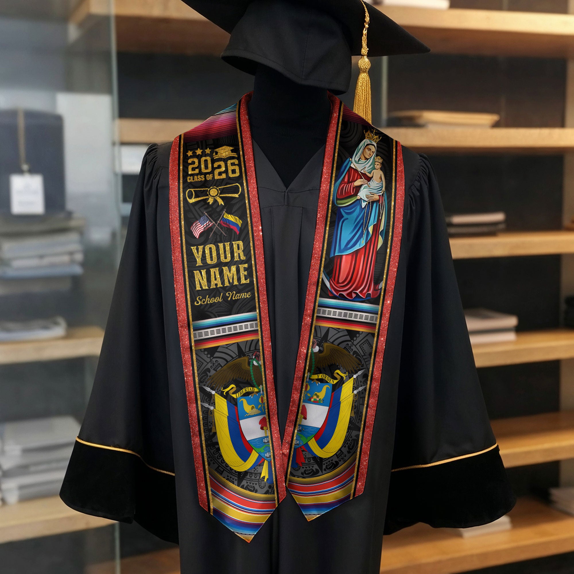 Colombian Flag Graduation Stole 2026, Colombia Stole Sash, Custom Finish for Graduates