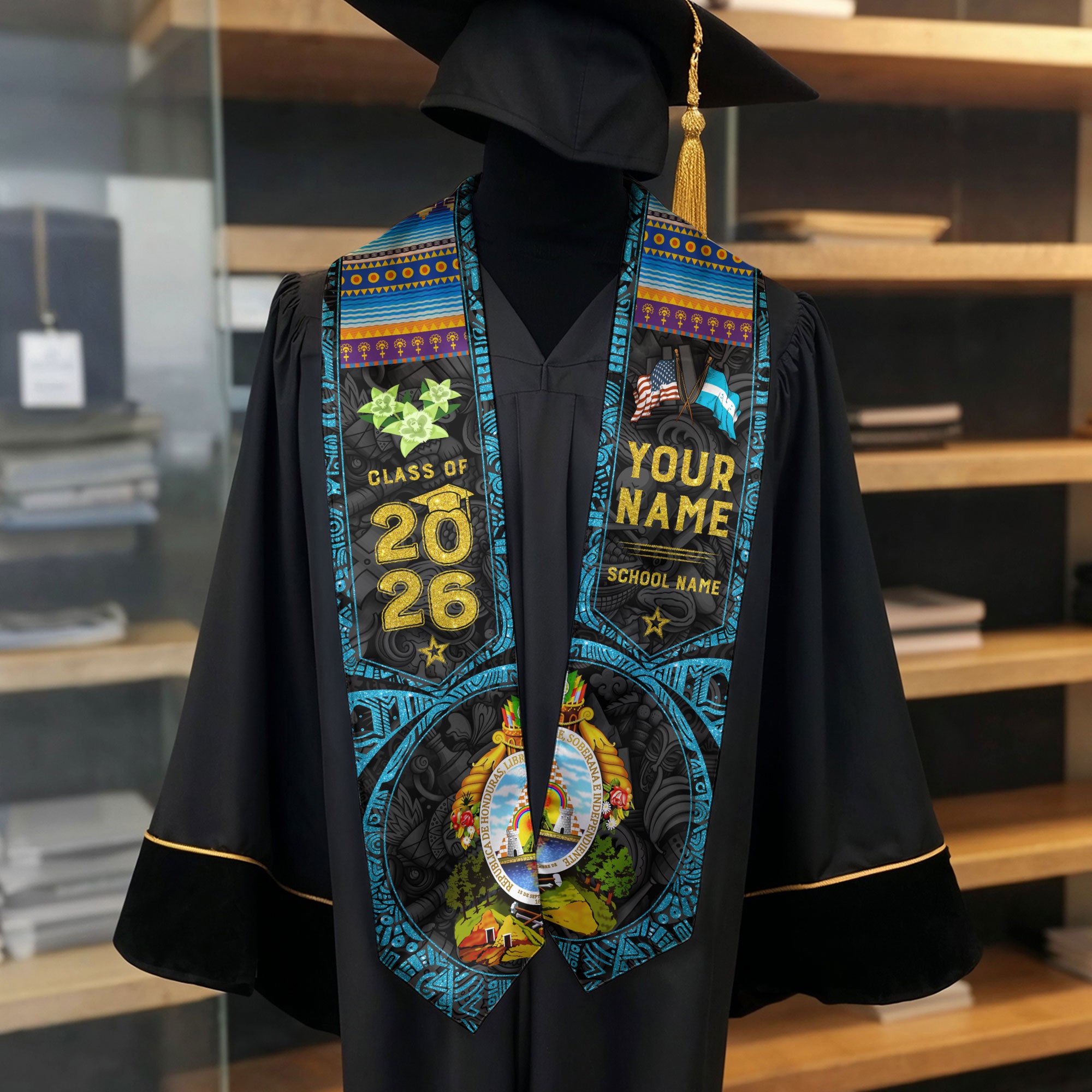 Honduras Graduation Sash 2026, Honduran Flag Graduation Stole, Personalized Detail