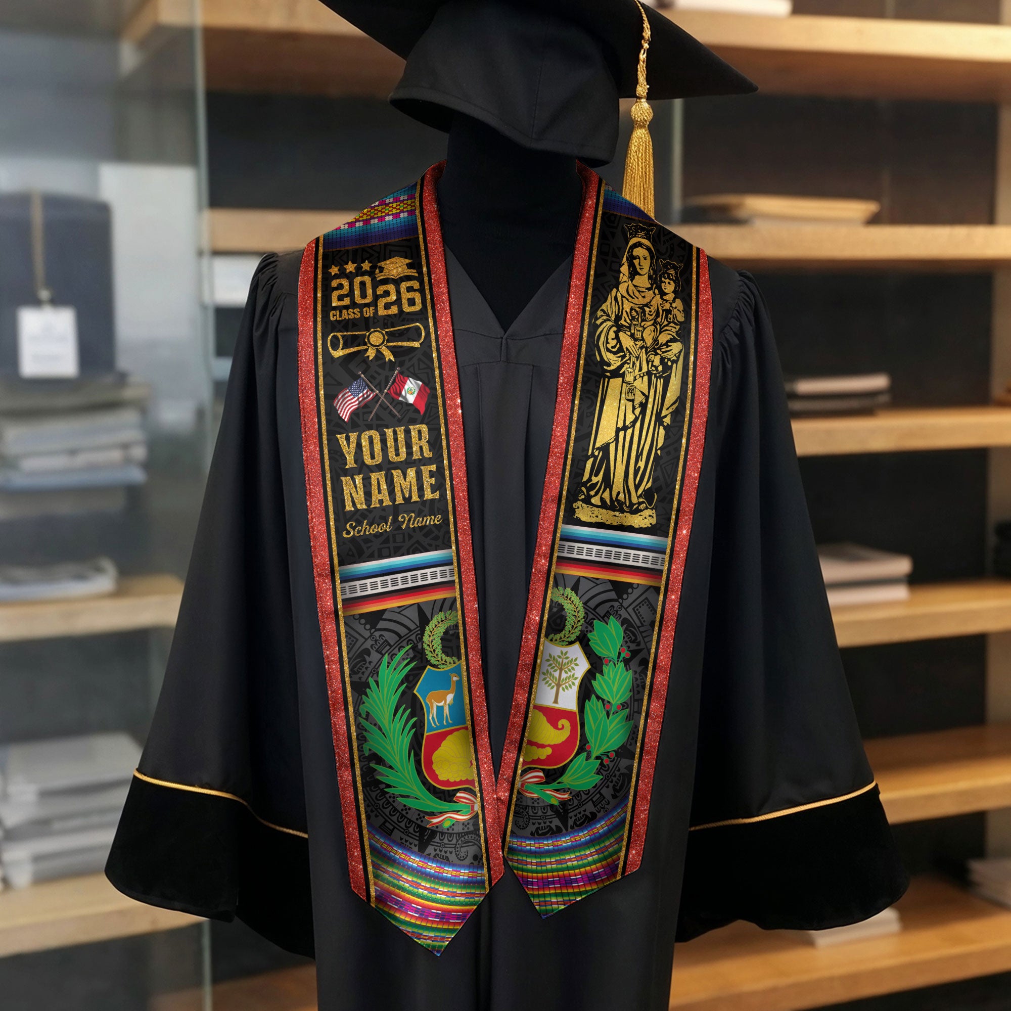Peruvian Graduation Stole 2026, Peru Flag Sash, Graduation Stole with Custom Details