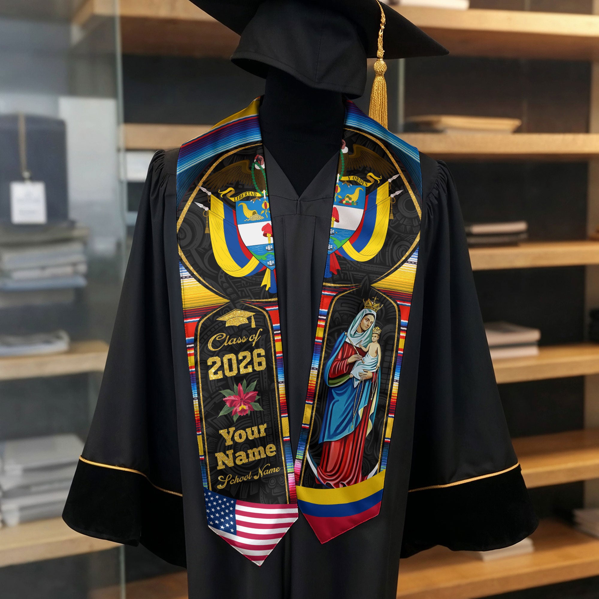 Colombian Graduation Stole 2026, Colombia Flag Sash, Custom Detail Choice for Class of 2026