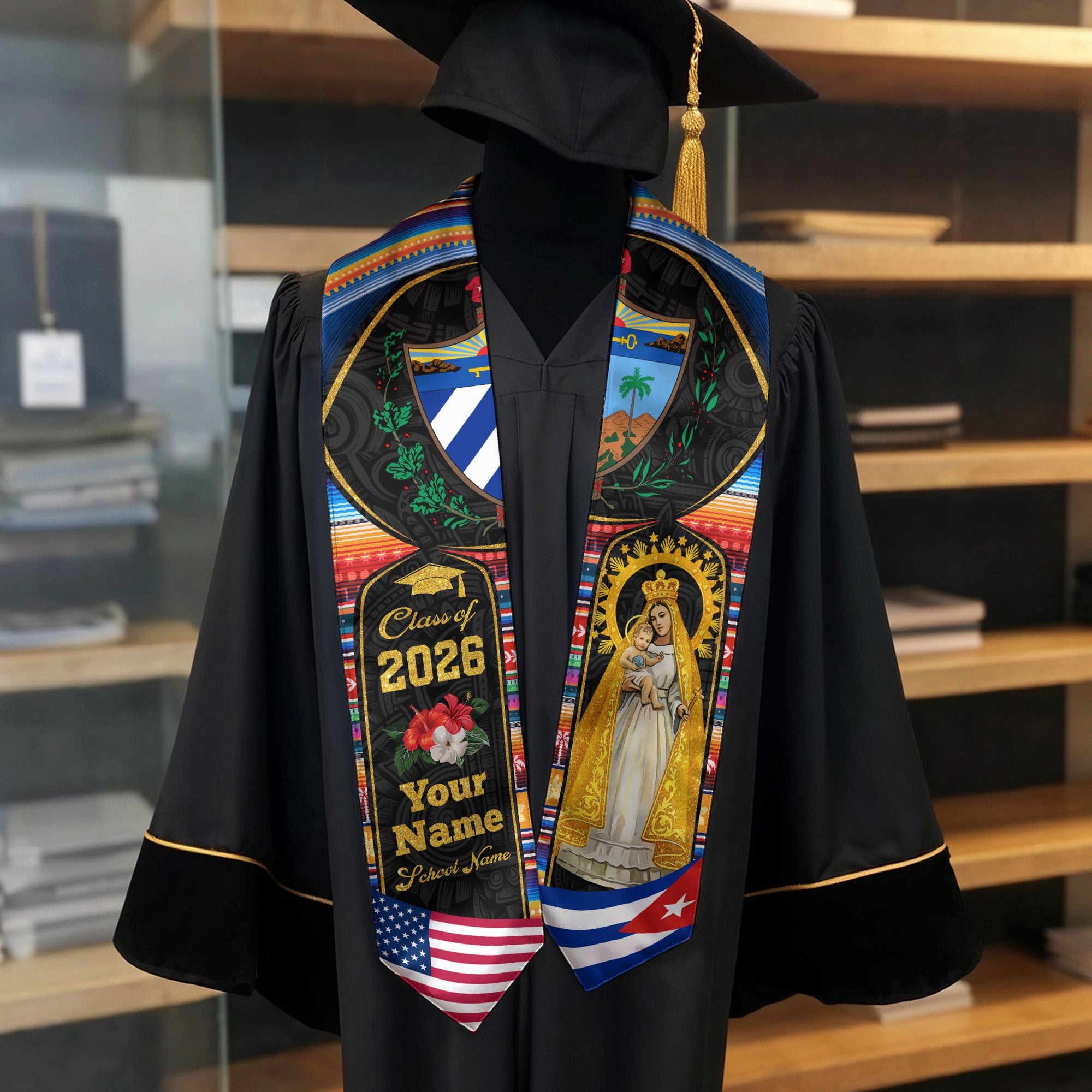 Cuba Graduation Stole 2026, Cuban Flag Sash, Custom-Ready Style for Class of 2026