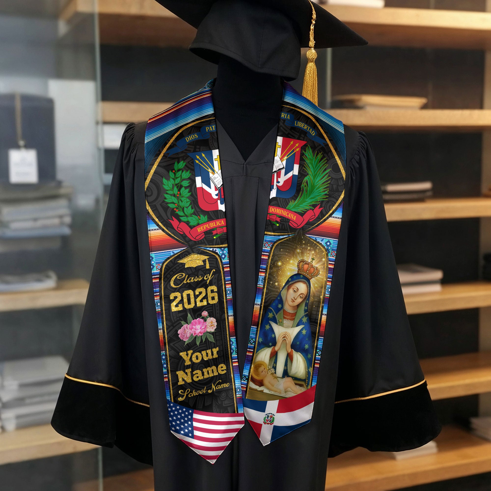 Dominican Graduation Stole 2026, Dominican Flag Sash, Custom-Ready Style for 2026