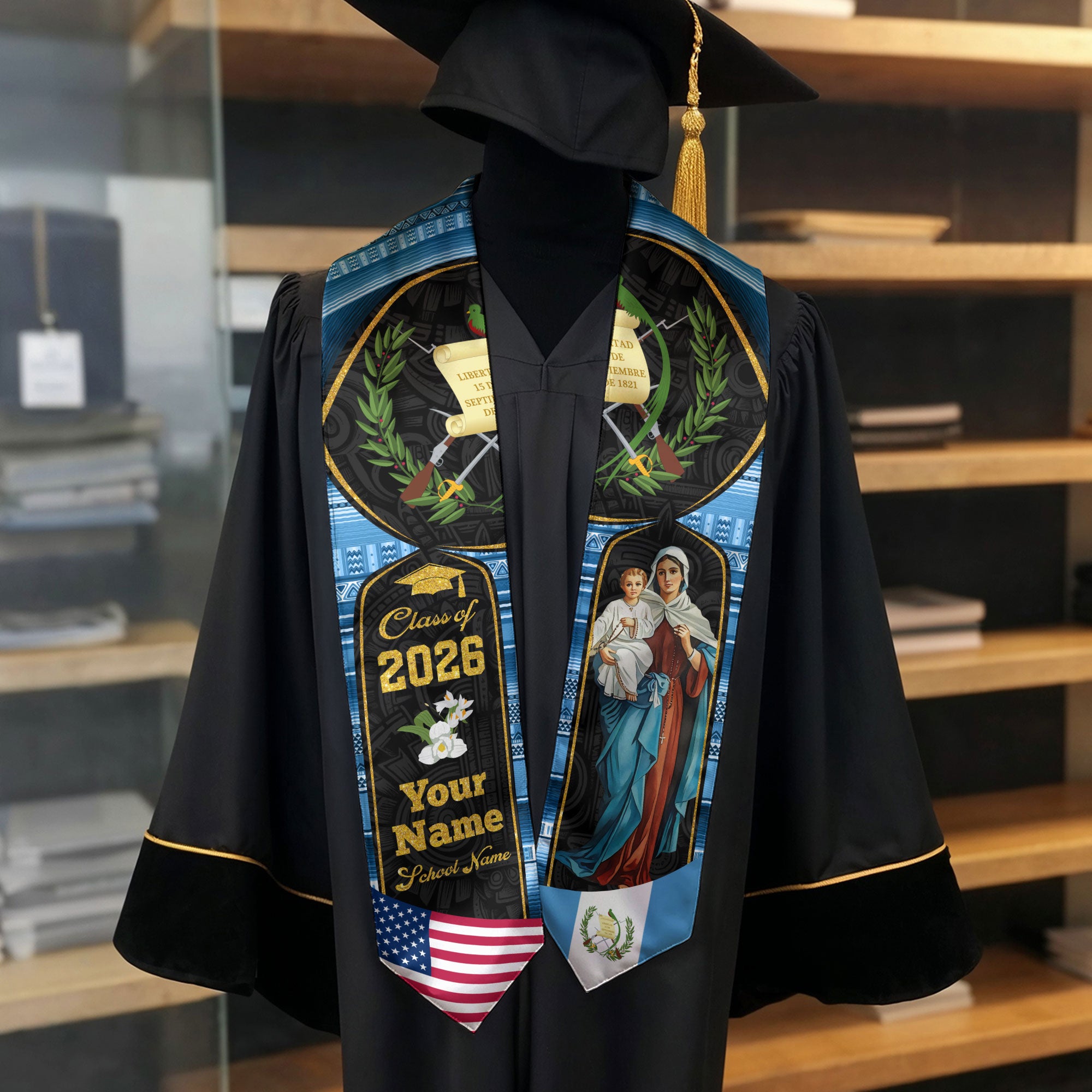 Guatemalan Graduation Stole 2026, Guatemala Flag Sash, Signature Finish for Class of 2026
