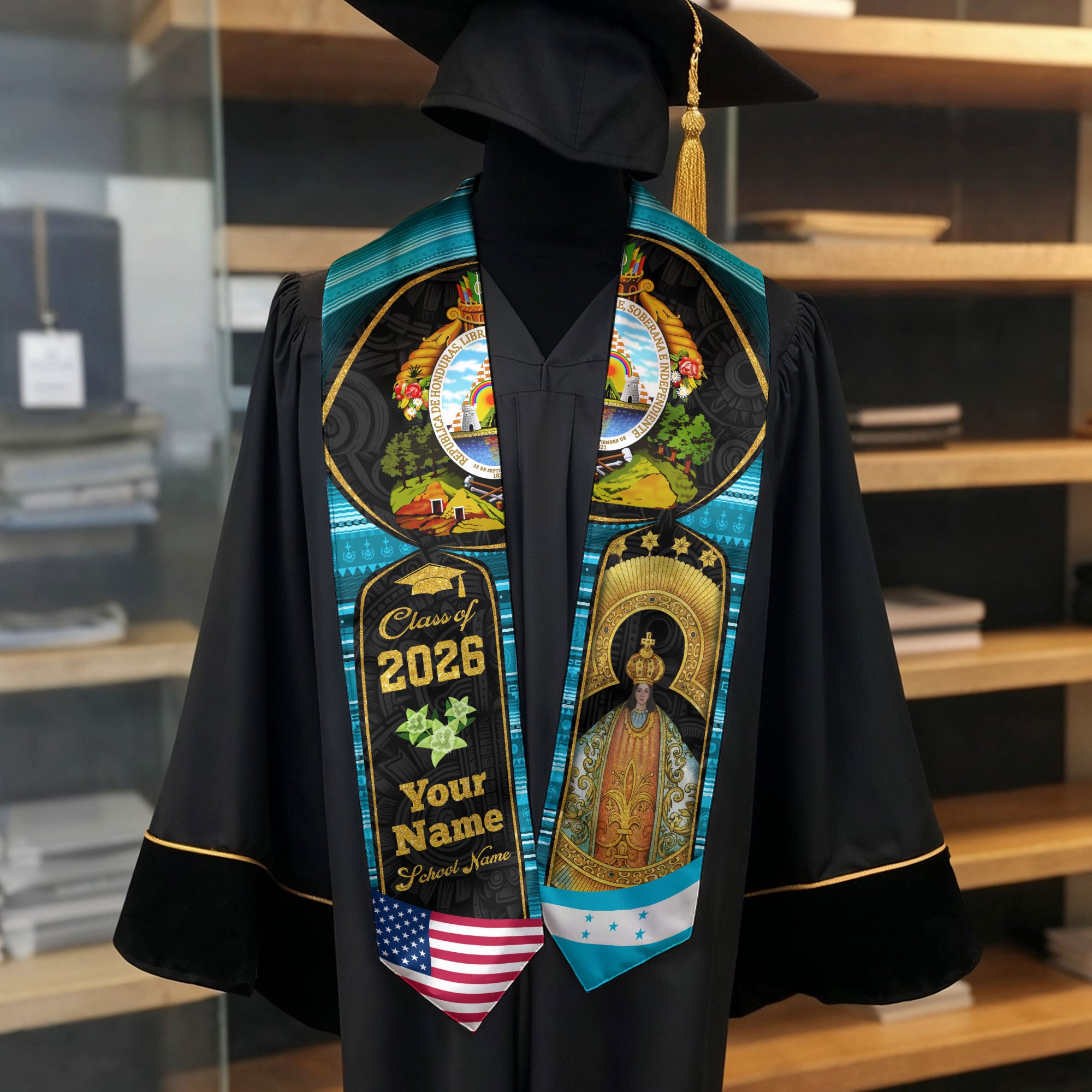 Honduras Graduation Stole 2026, Honduran Flag Sash, Custom-Ready Style for 2026