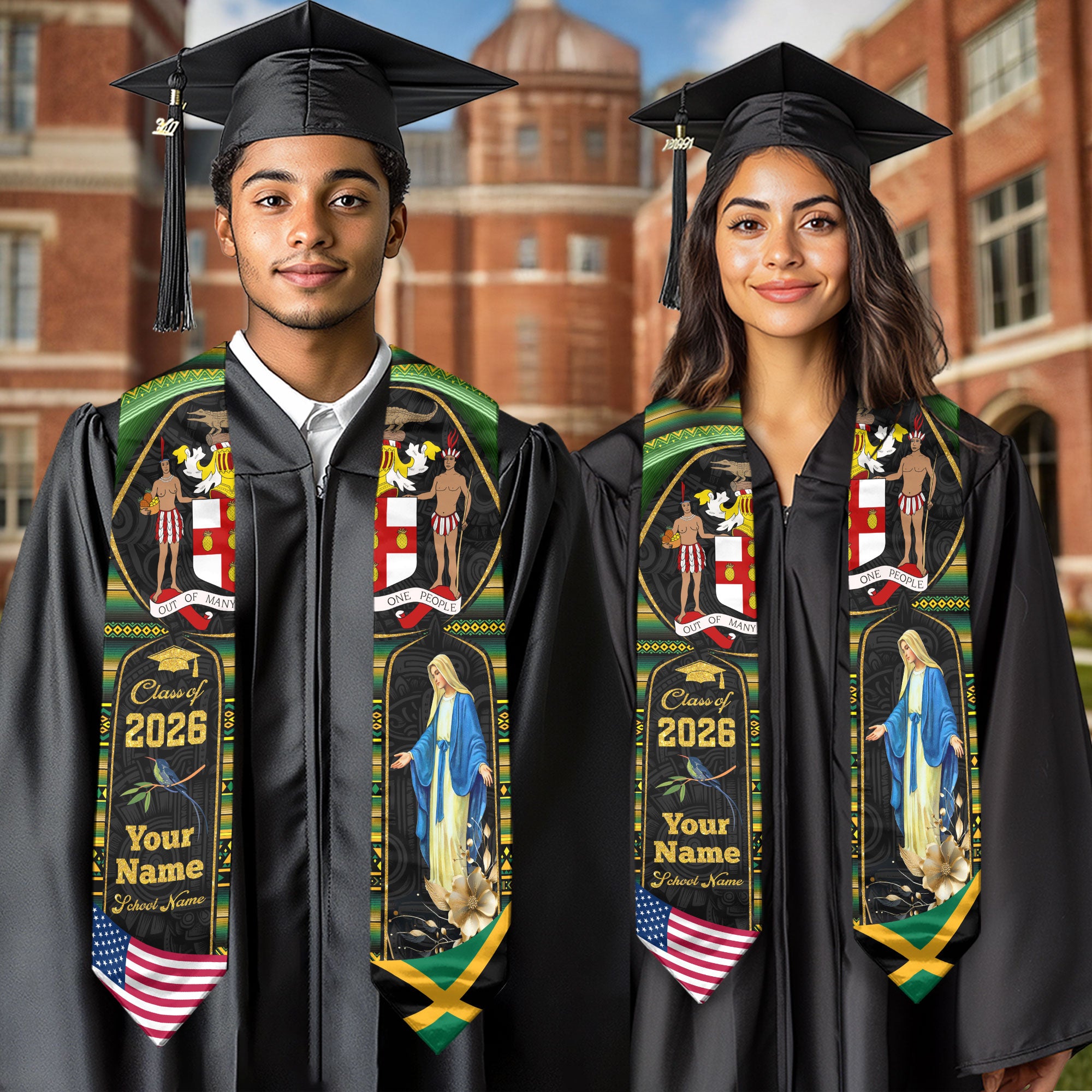 Jamaican Flag Graduation Stole 2026, Jamaica Sash Stole, Personalize for Grads 2026