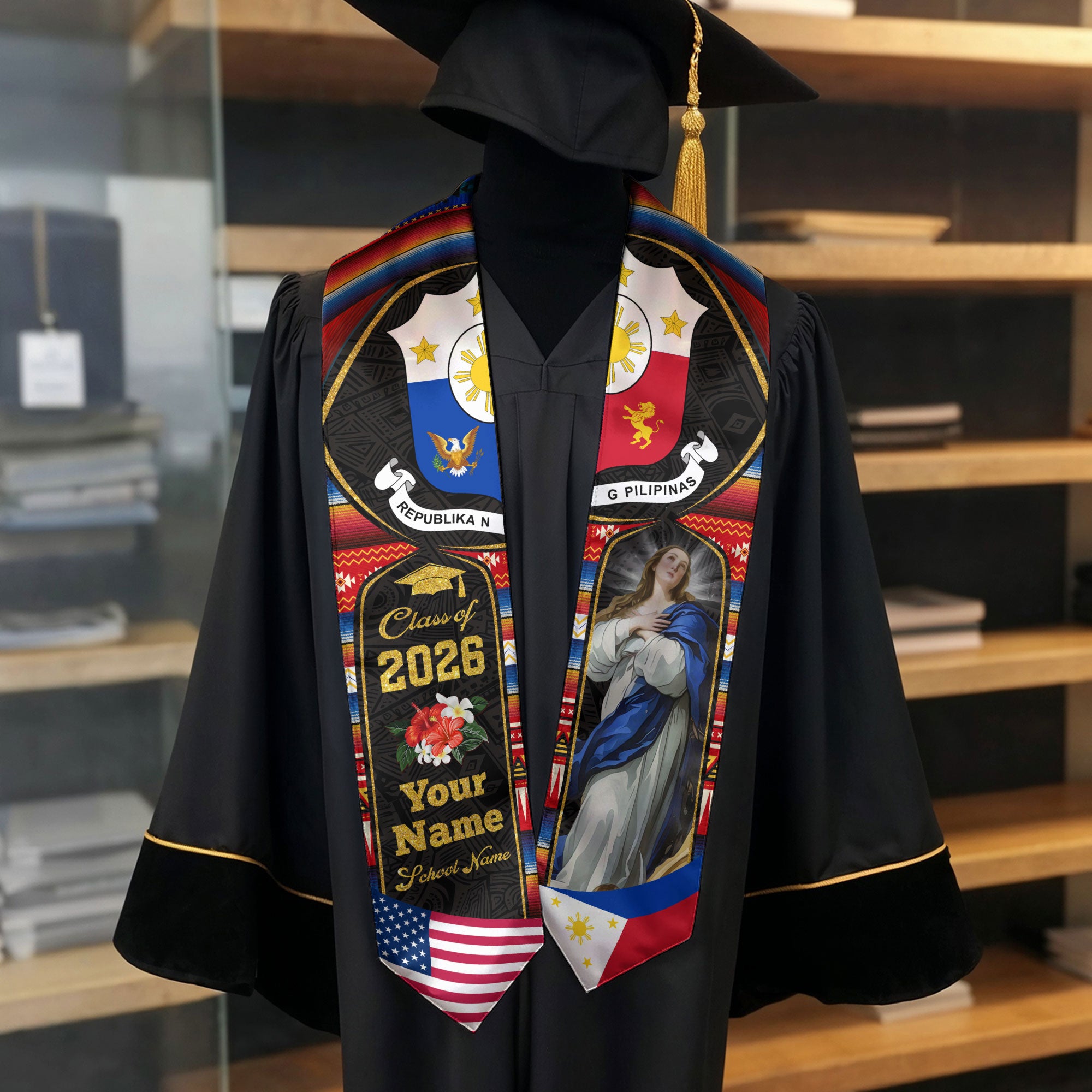 Filipino Flag Graduation Sash 2026, Philippines Graduation Stole, Bespoke Touch for Grads