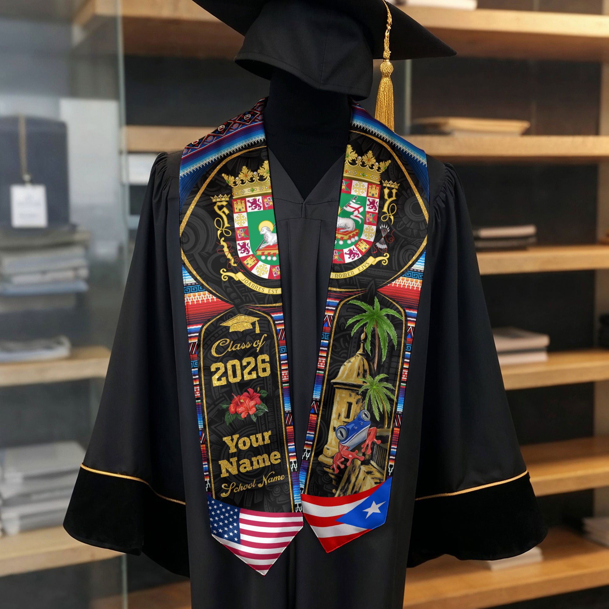 Puerto Rico Graduation Stole 2026, Puerto Rican Flag Sash, Custom-Ready Style for 2026