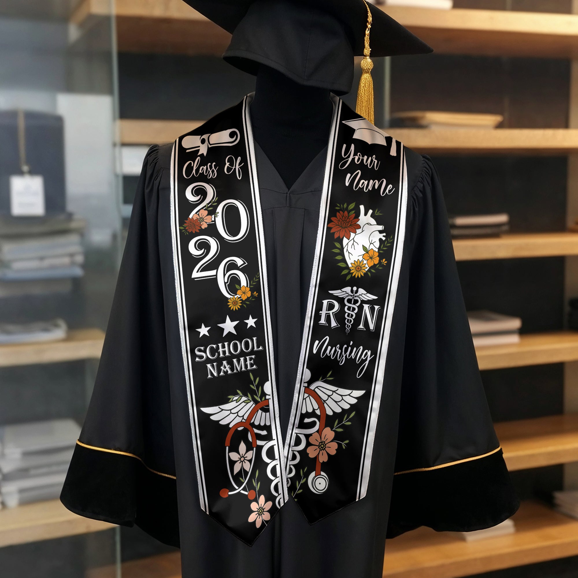 RN Nurse Graduation Sash 2026, Custom Nursing Stole, BSN Stole for Class of 2026