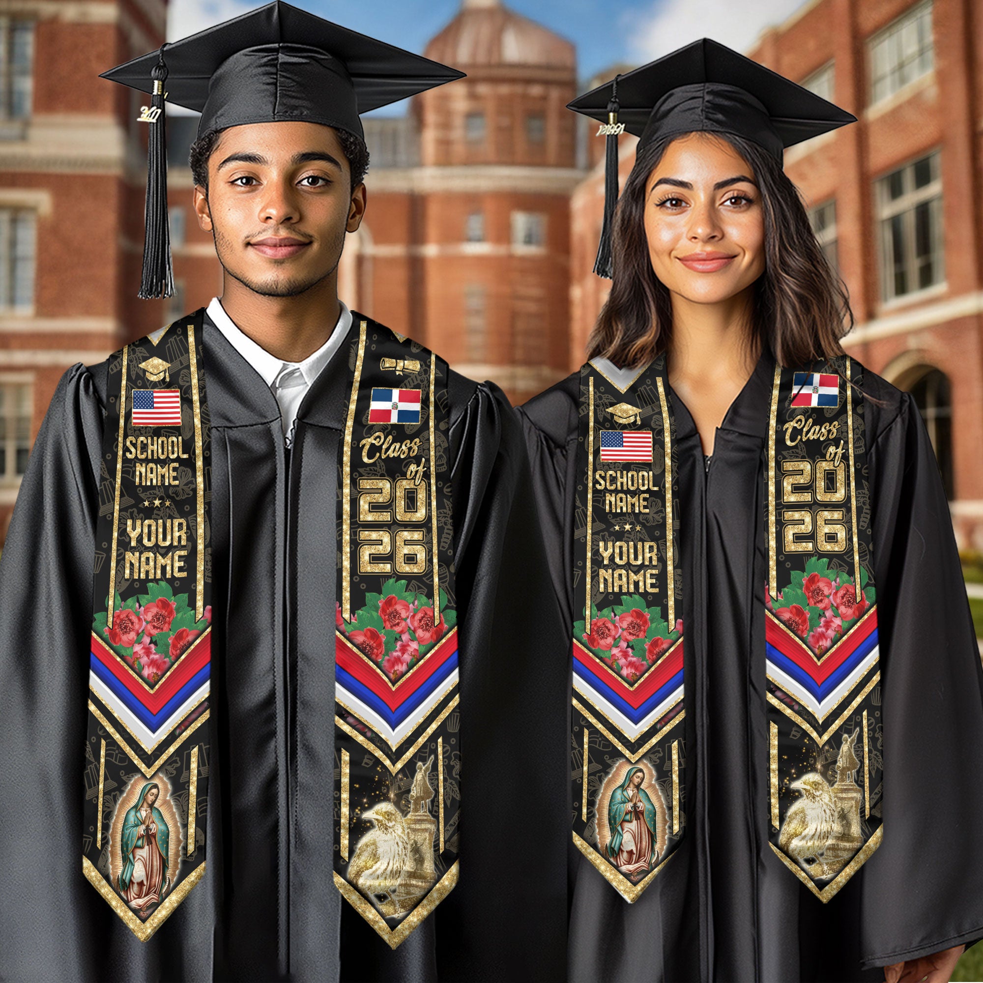 Dominican Graduation Stole 2026, Dominican Flag Sash, Tailored Detail for Class of 2026