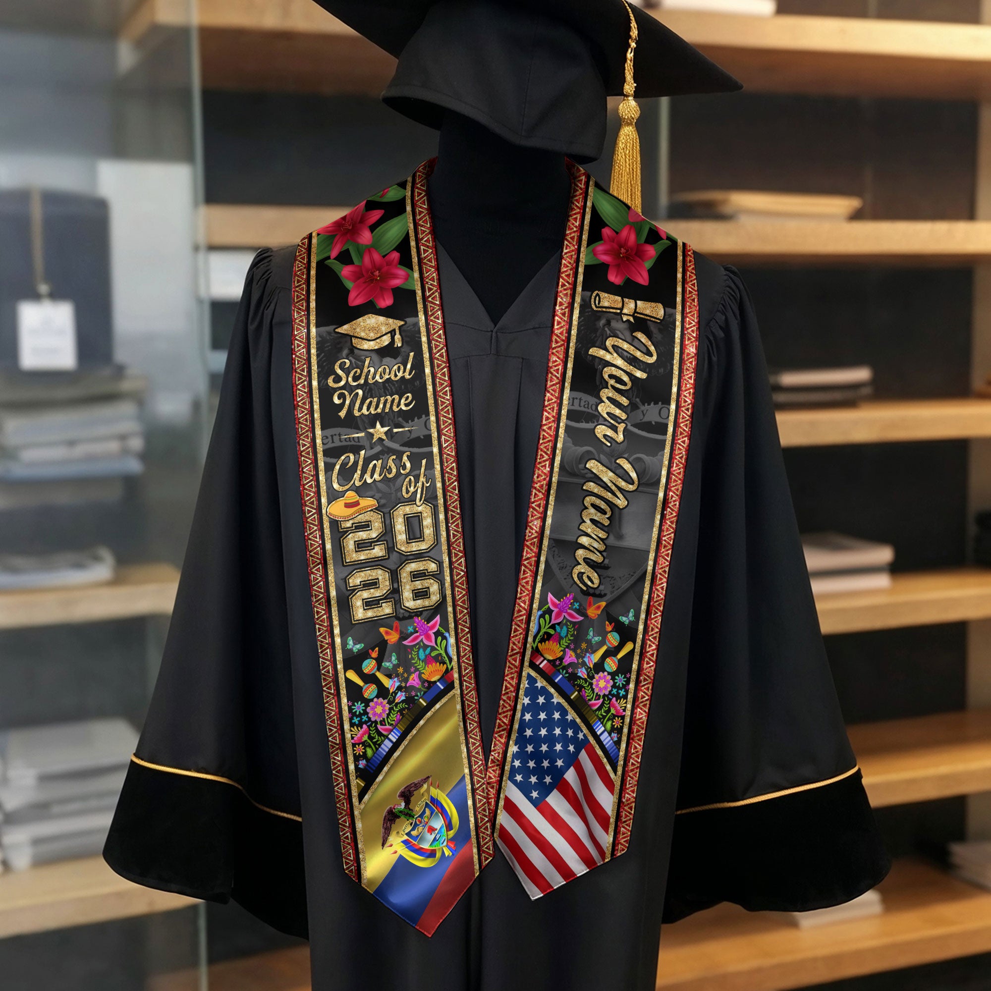 Colombia Graduation Sash 2026, Colombian Flag Stole, Signature Finish for Graduates