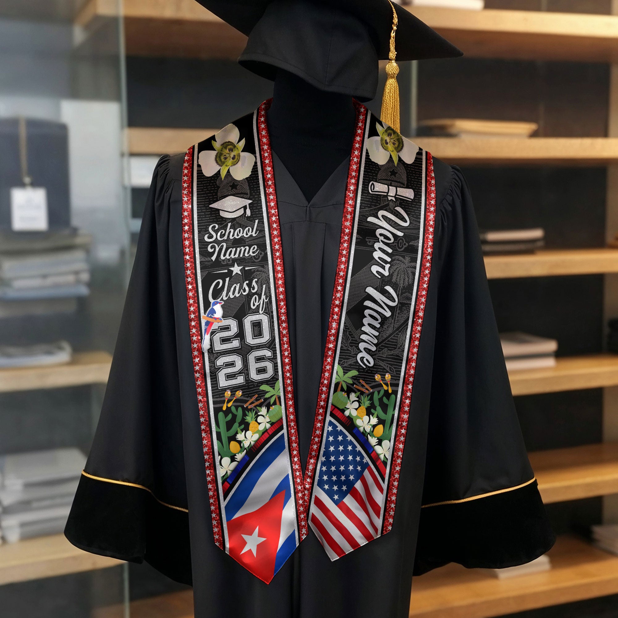 Cuban Graduation Stole 2026, Cuba Flag Sash, Personalized Touch for Class of 2026