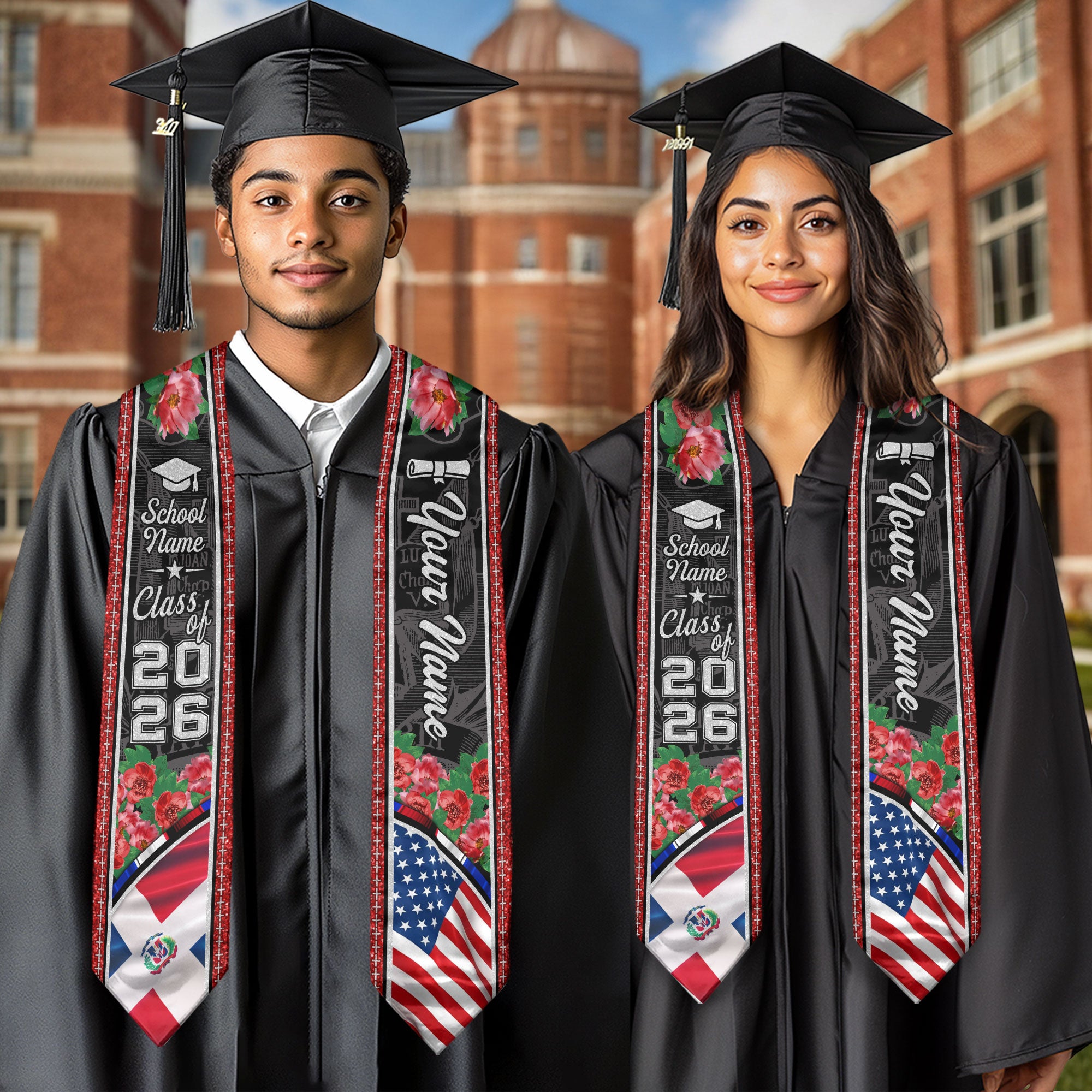 Class of 2026 Dominican Graduation Sash, Dominican Flag Stole, Custom-Ready Style