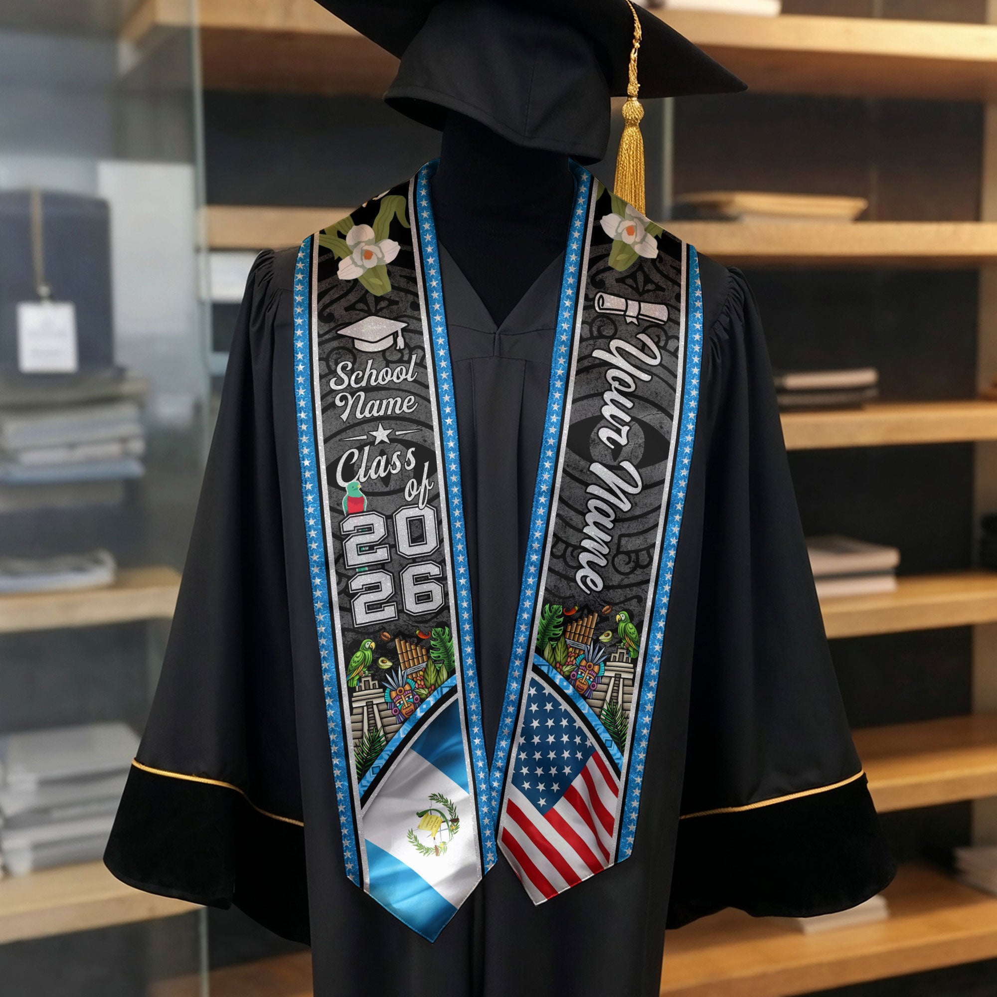Guatemala Graduation Sash 2026, Guatemalan Flag Stole, Signature Finish for Graduates
