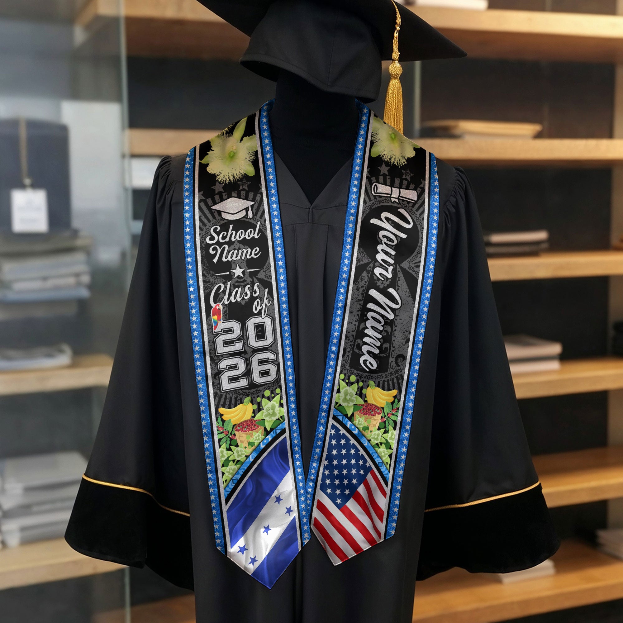 Honduras Graduation Sash 2026, Honduran Flag Stole, Signature Finish for Graduates