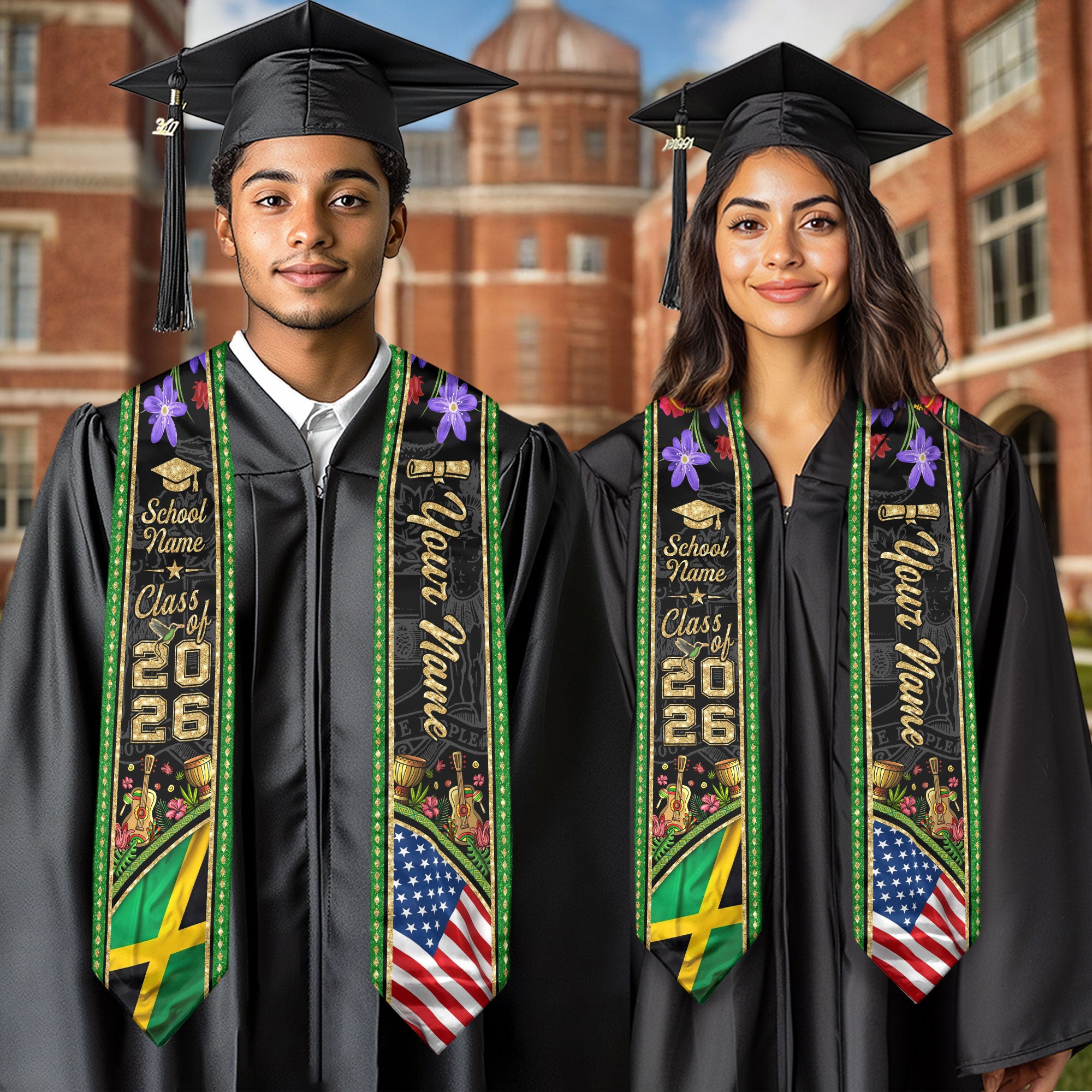 Jamaica Graduation Sash 2026, Jamaican Flag Stole, Signature Finish for Graduates