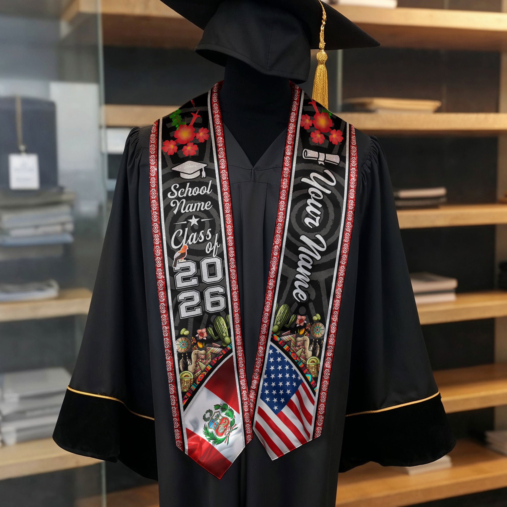 Peru Graduation Sash 2026, Peruvian Flag Stole, Signature Finish for 2026 Graduates
