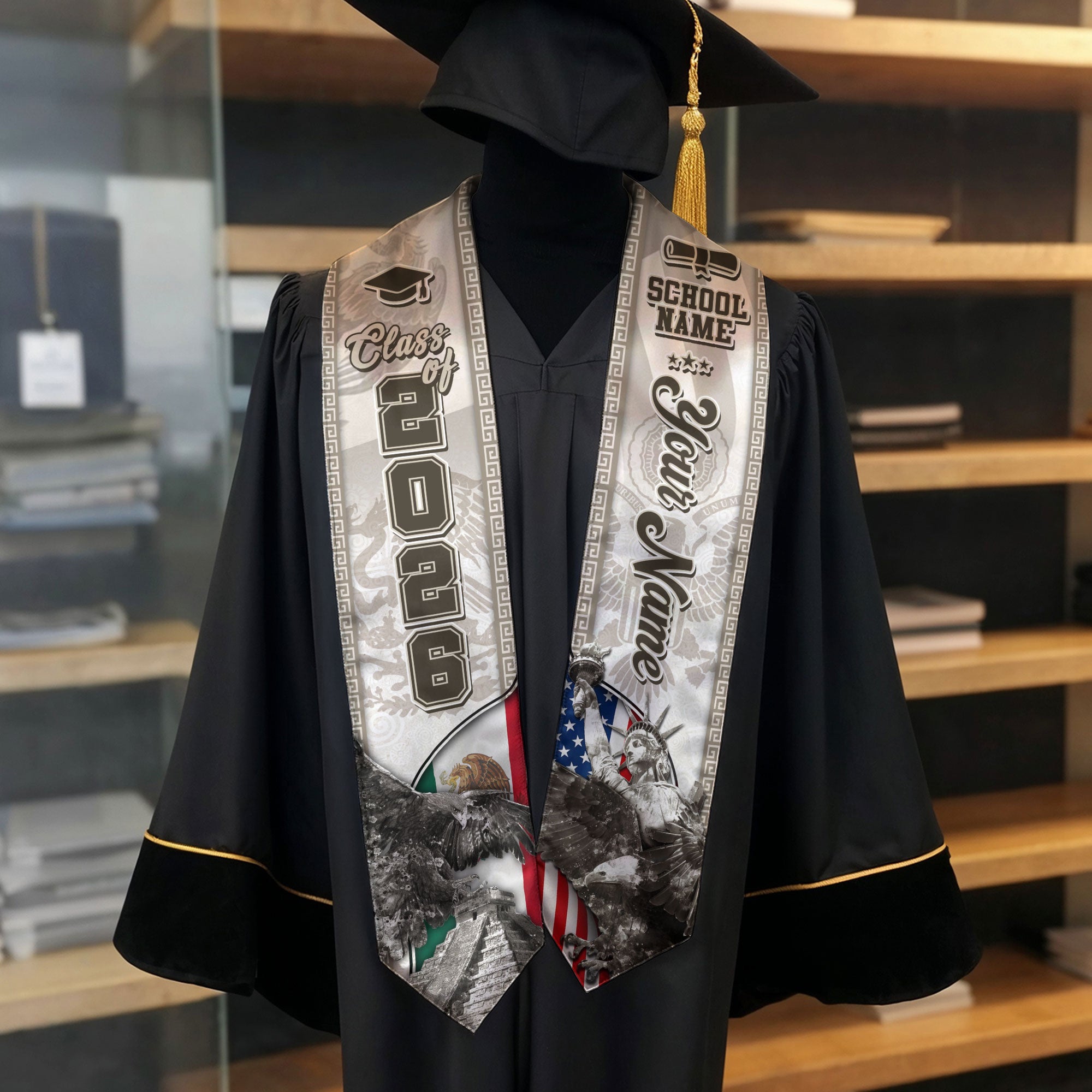 Mexican Graduation Sash 2026, Mexican Stole, Mexico Graduation Stole, Mexican American Flag