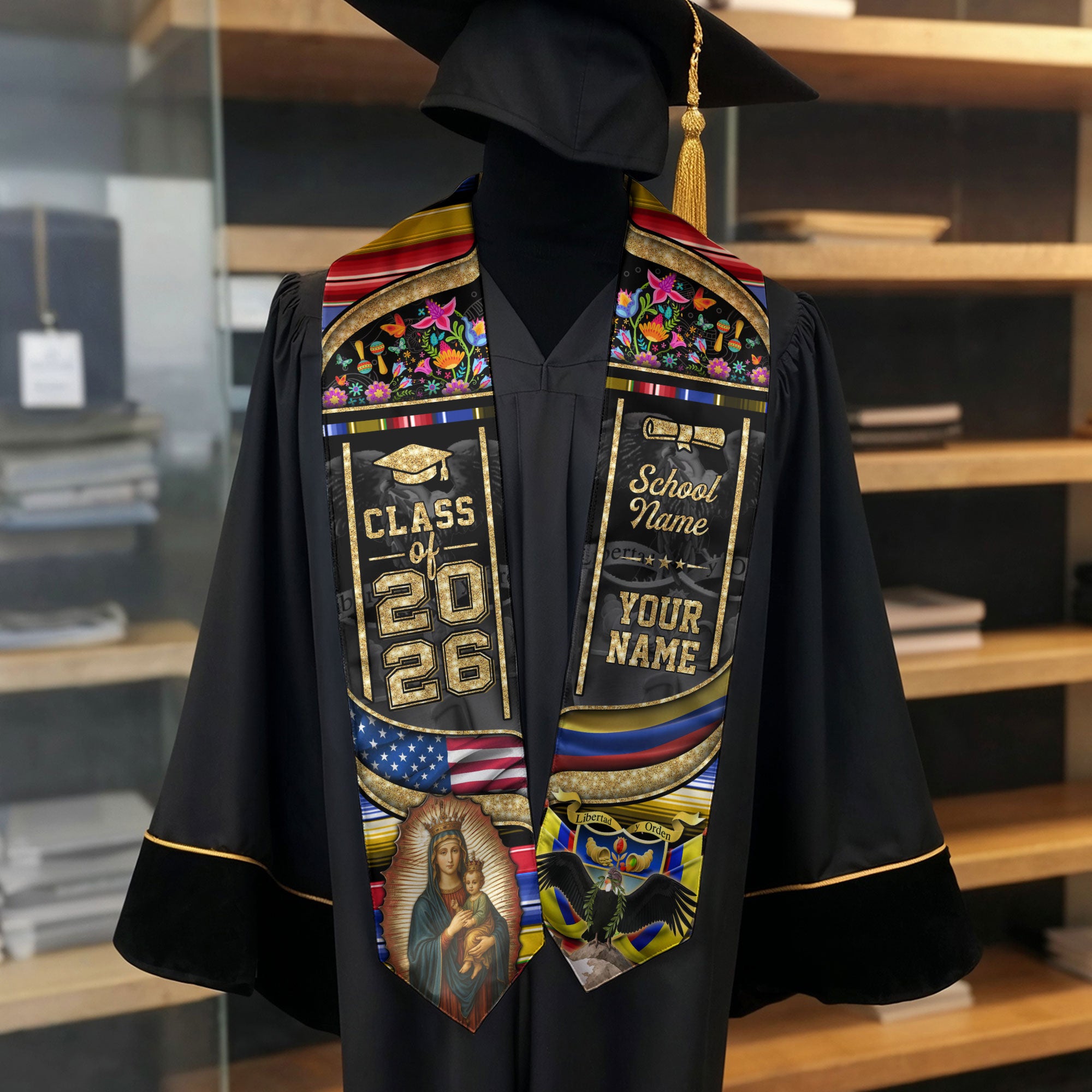 Class of 2026 Colombia Graduation Stole, Colombian Flag Sash Stole, Bespoke Touch