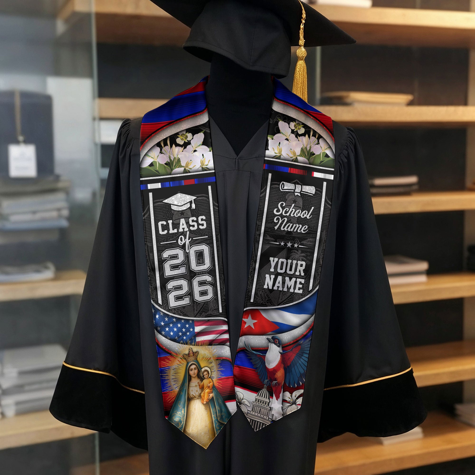 Cuban Flag Graduation Sash 2026, Cuba Graduation Stole, Tailored Finish for Grads