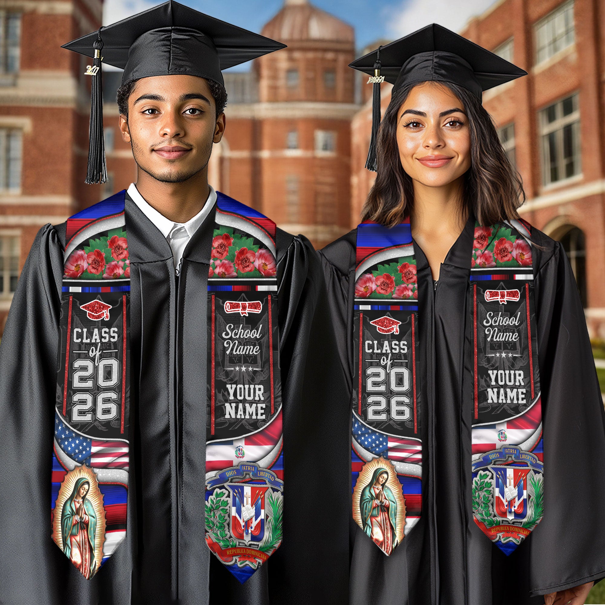 Dominican Graduation Stole 2026, Dominican Flag Sash, Personalized Touch for Graduates