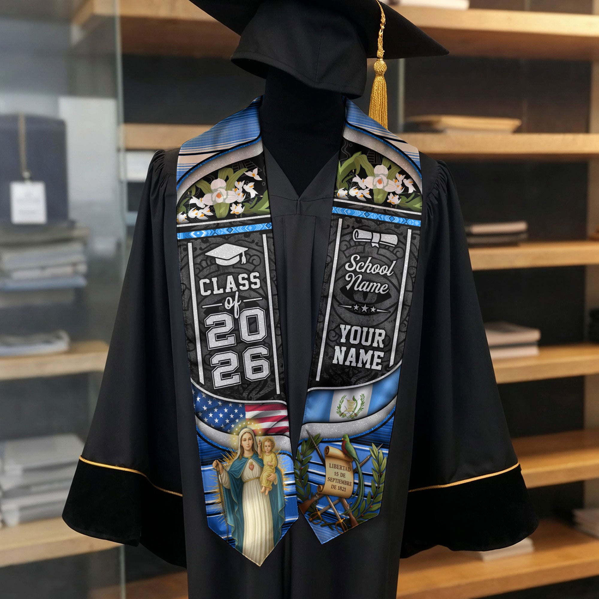 Class of 2026 Guatemala Graduation Stole, Guatemalan Flag Sash Stole, Bespoke Touch