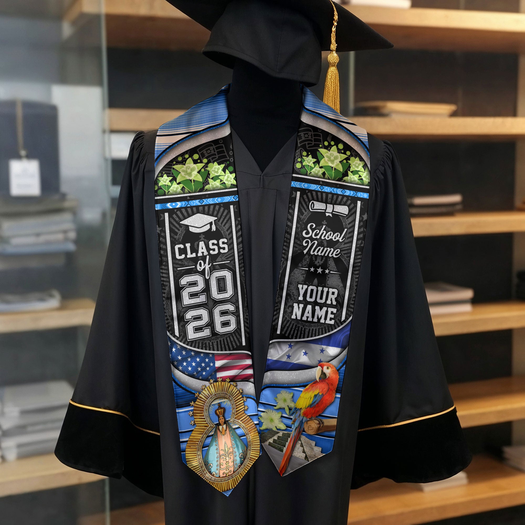 Class of 2026 Honduras Graduation Stole, Honduran Flag Sash Stole, Bespoke Touch
