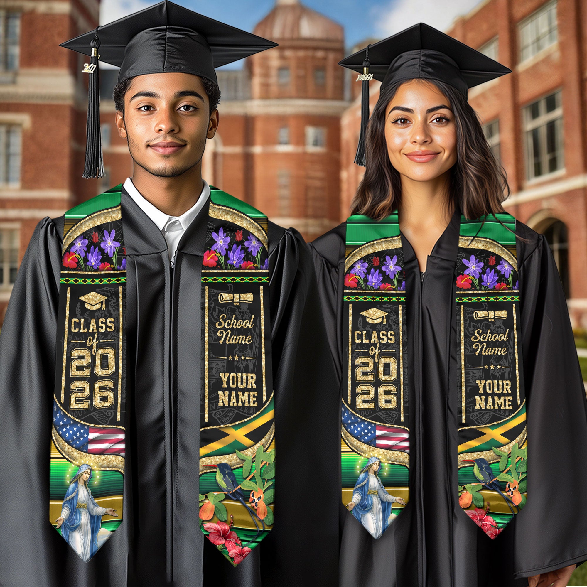 Class of 2026 Jamaica Graduation Stole, Jamaican Flag Sash Stole, Bespoke Touch 2026