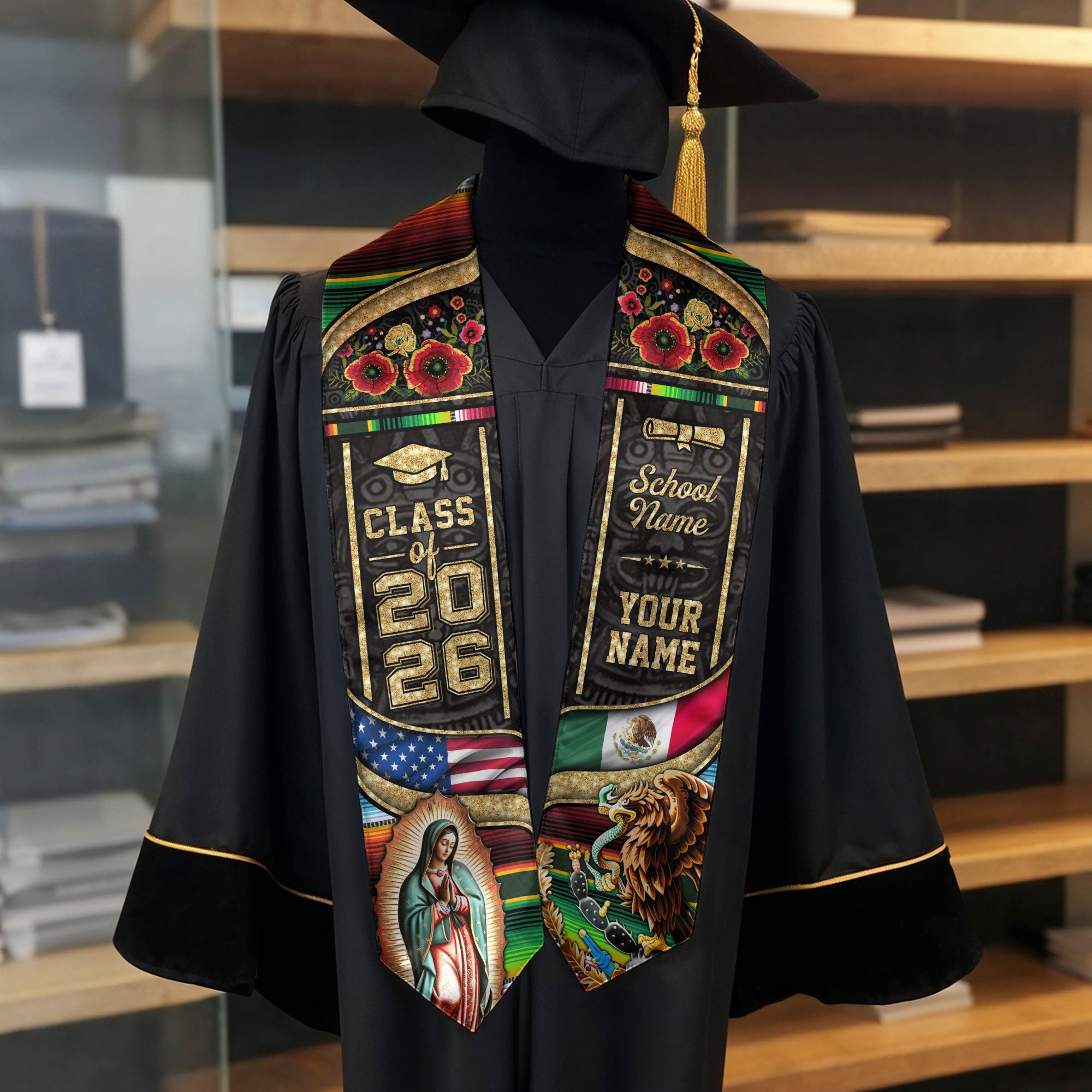 Mexican Stole 2026, Mexico Graduation Stole, Mexican Graduation Sash, Mexican American Flag