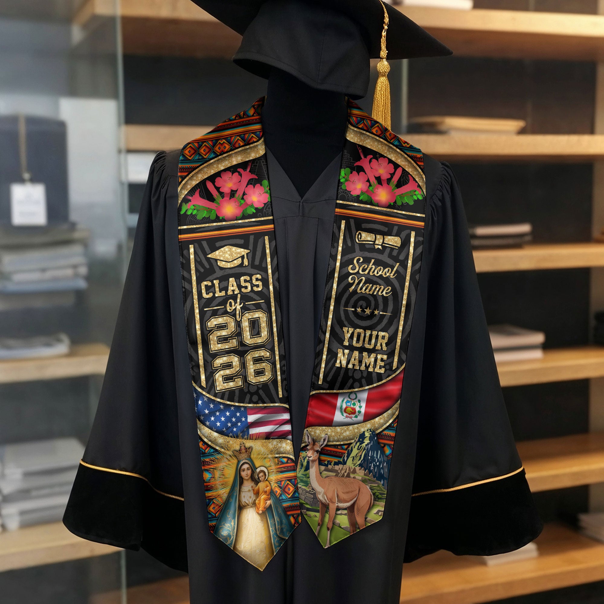Class of 2026 Peru Graduation Stole, Peruvian Flag Sash Stole, Bespoke Touch 2026