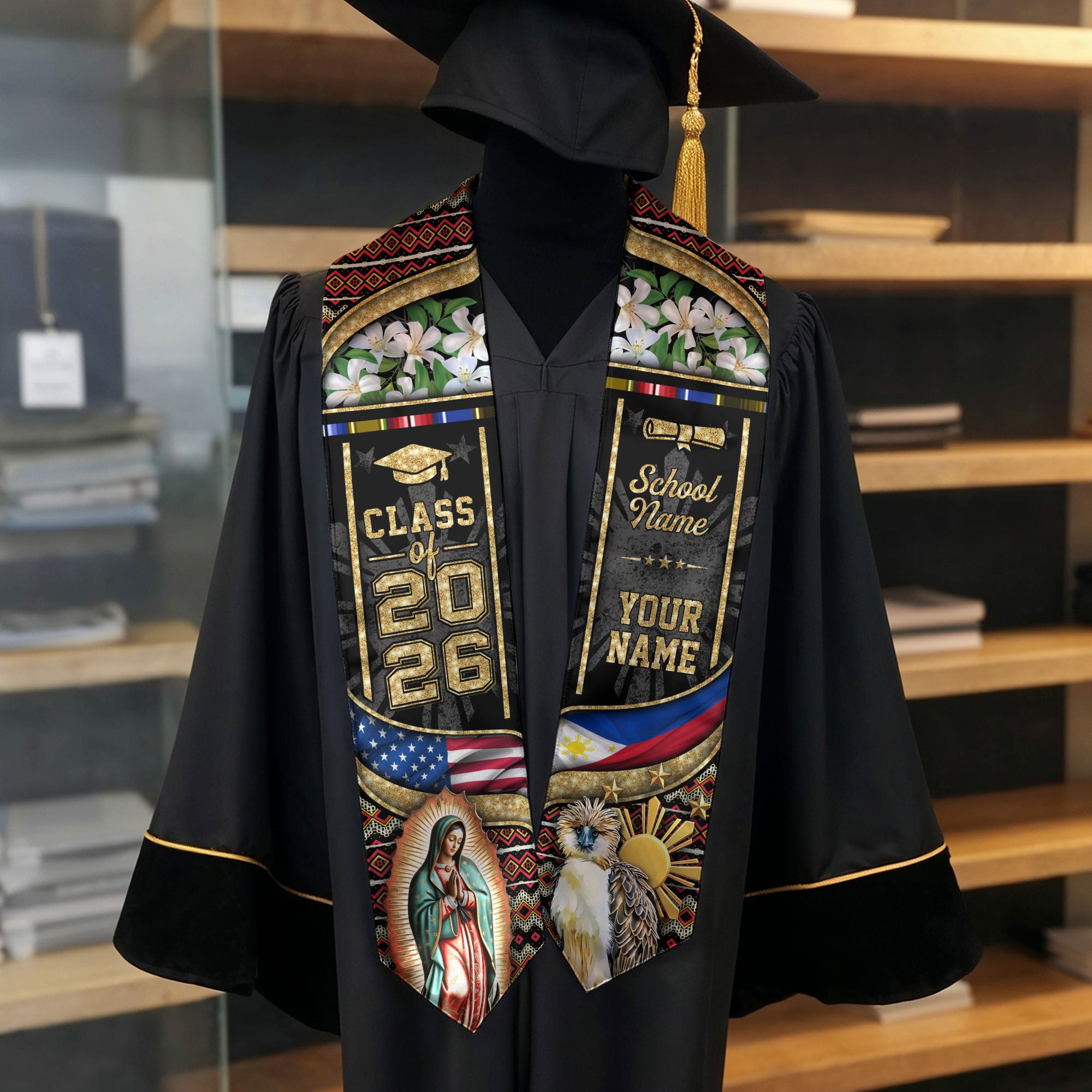 Filipino Graduation Sash 2026, Philippines Flag Graduation Stole, Tailored Detail for Grads