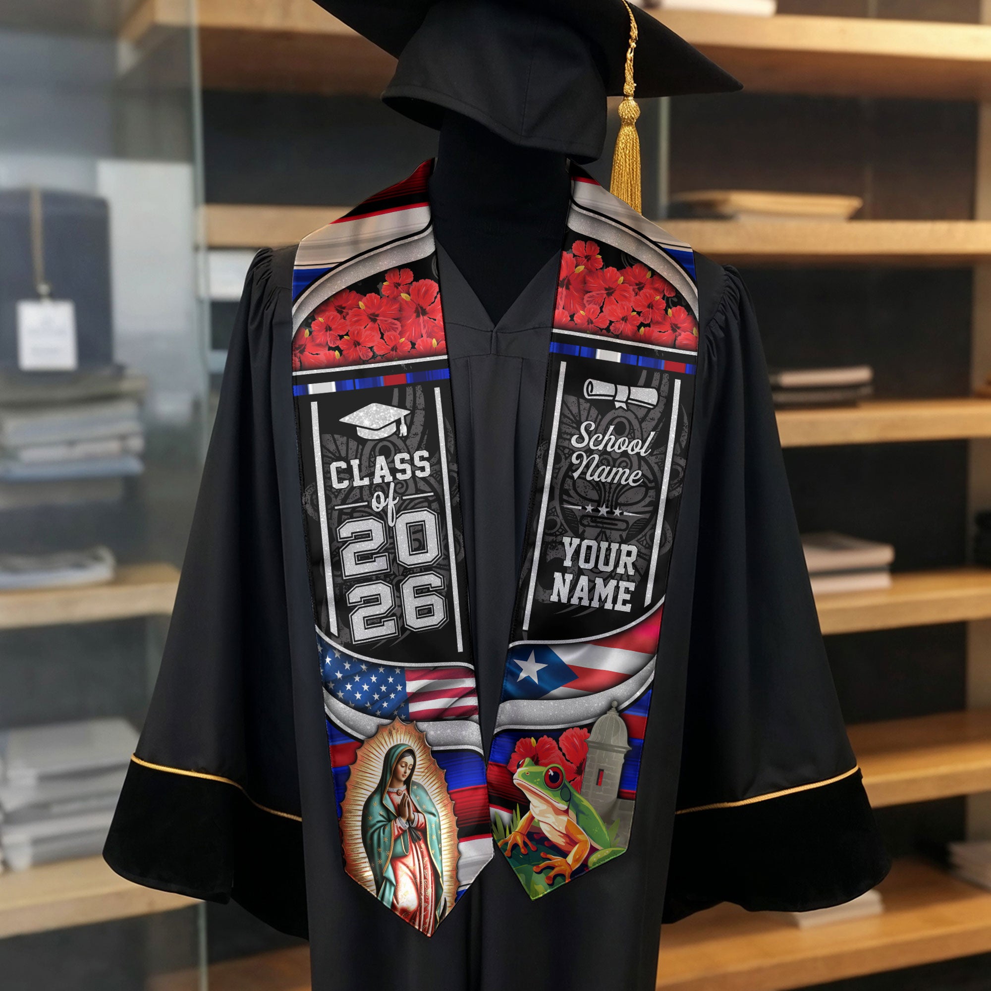 Puerto Rican Graduation Stole 2026, Puerto Rico Flag Sash, Personalized Touch for 2026