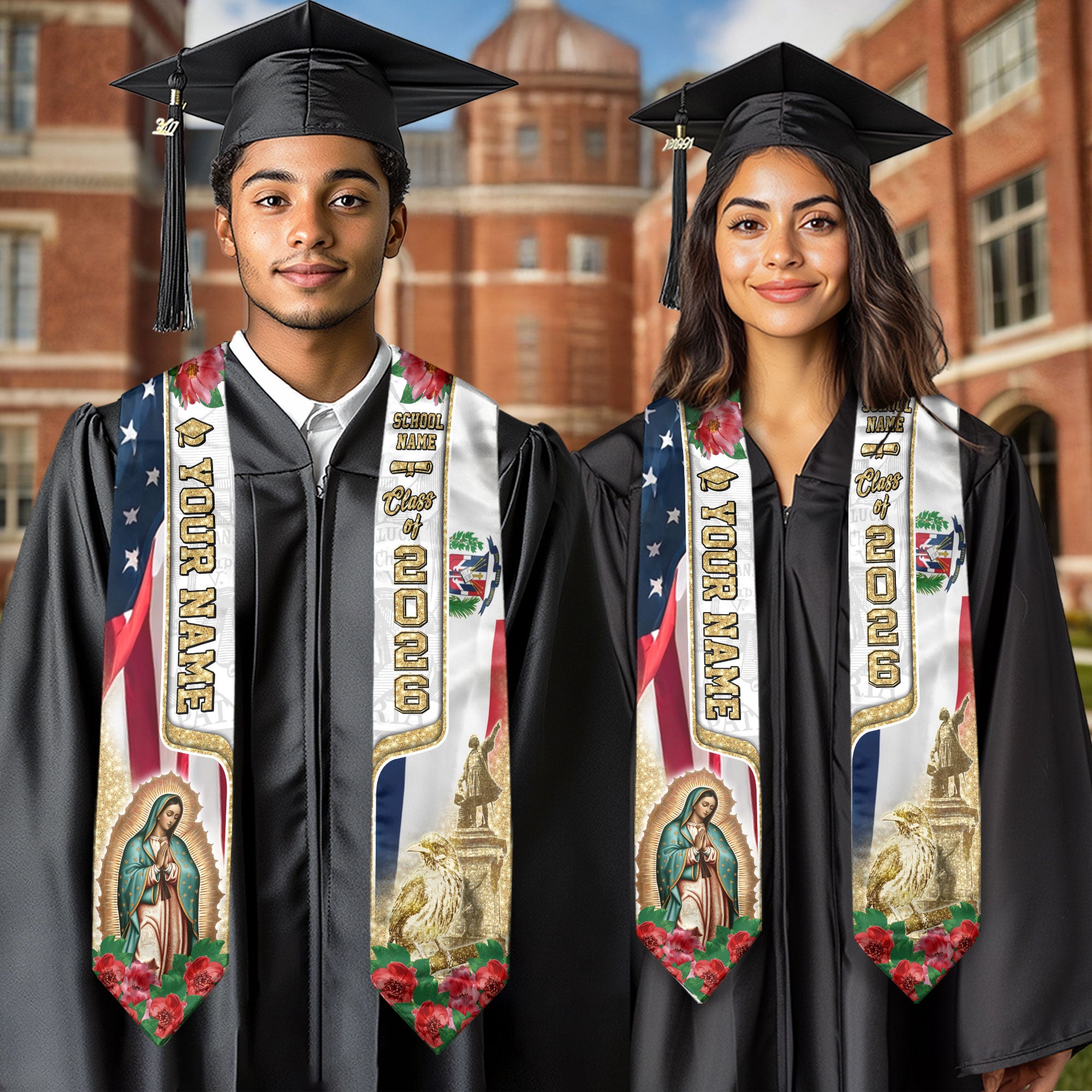 Dominican Graduation Sash 2026, Dominican Flag Stole, Tailor-Made Detail for Grads