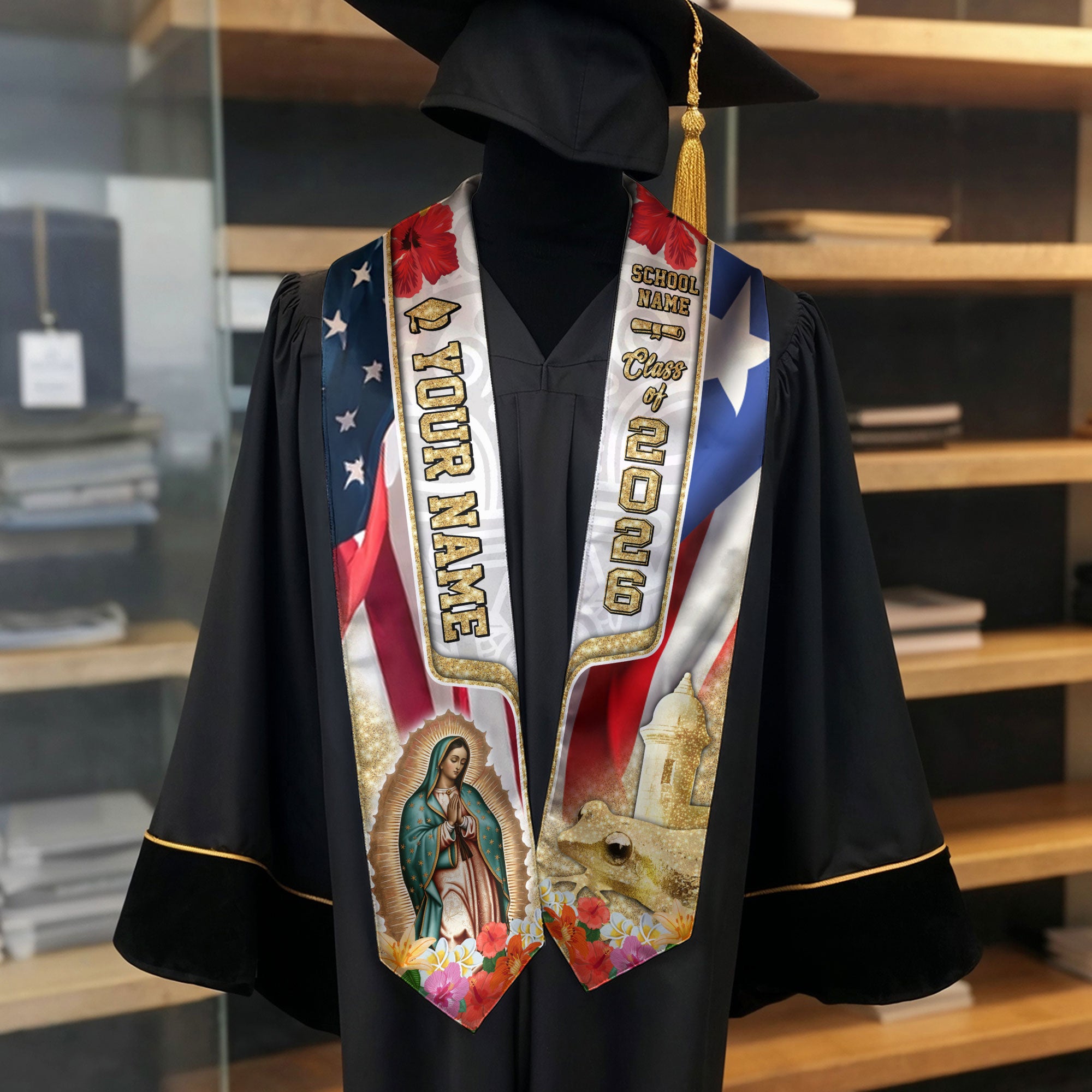 Puerto Rico Graduation Sash 2026, Puerto Rican Flag Stole, Tailor-Made Detail for Grads