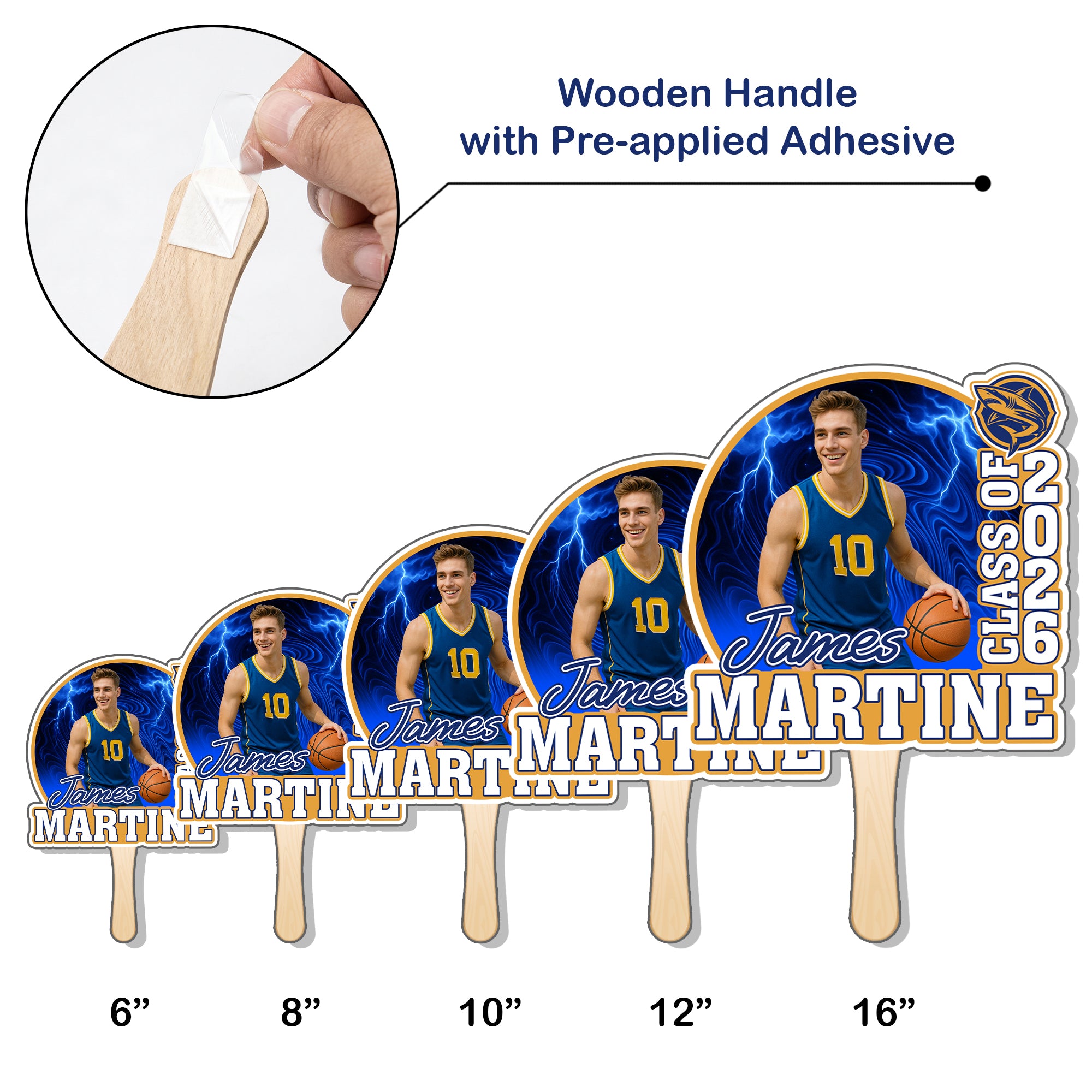 Custom Graduation Face Fan 2026 Photo Sport Swirl Big Head On Stick Personalized
