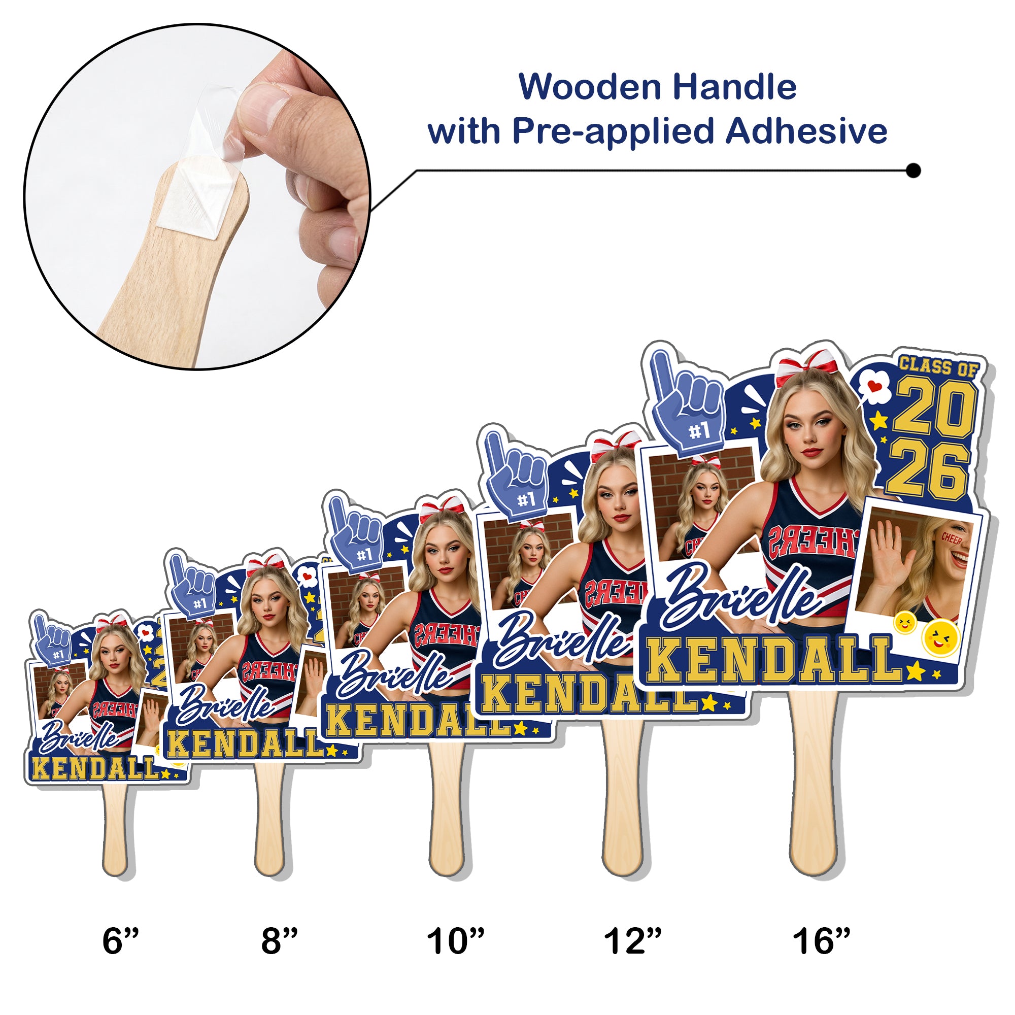 Custom Graduation Face Fan 2026 Photo Cheer Star Pattern Big Head On Stick Personalized