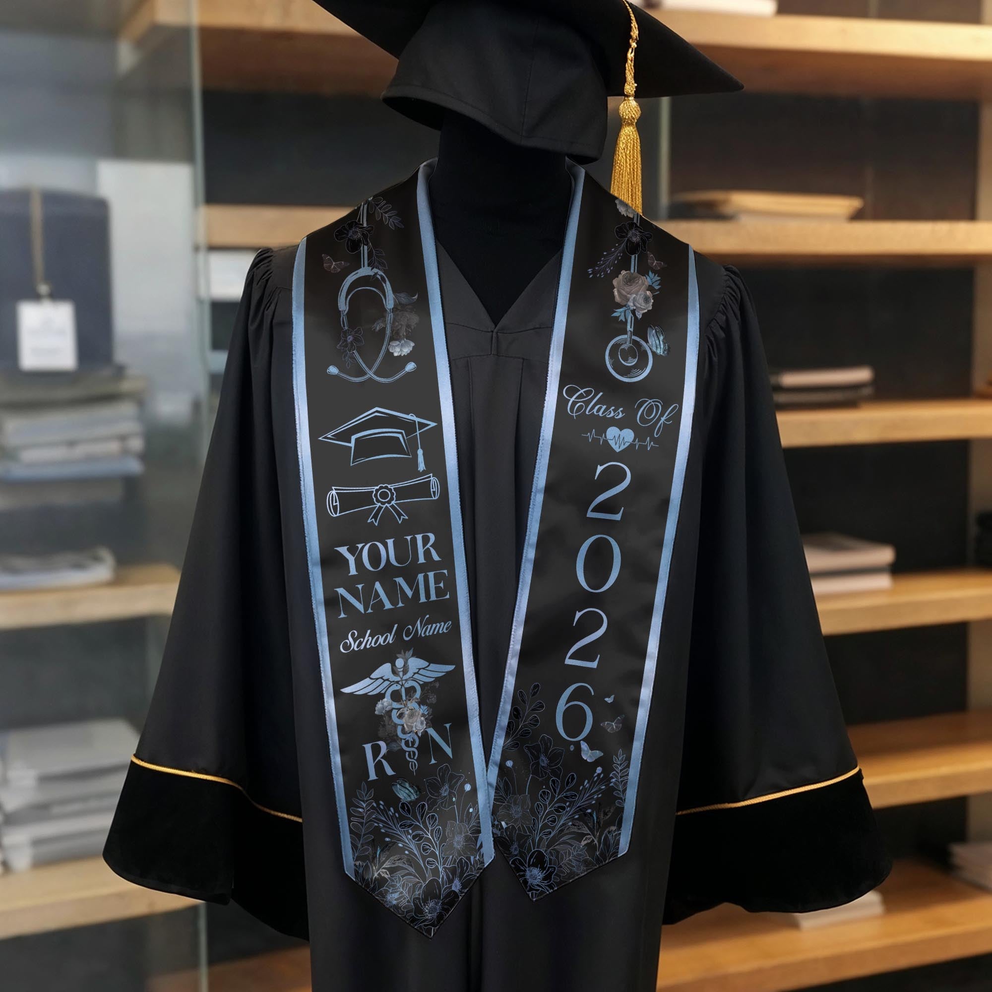 Customized RN Nursing Graduation Stole Featuring Professional Design, Nurse Sash for Class of 2026