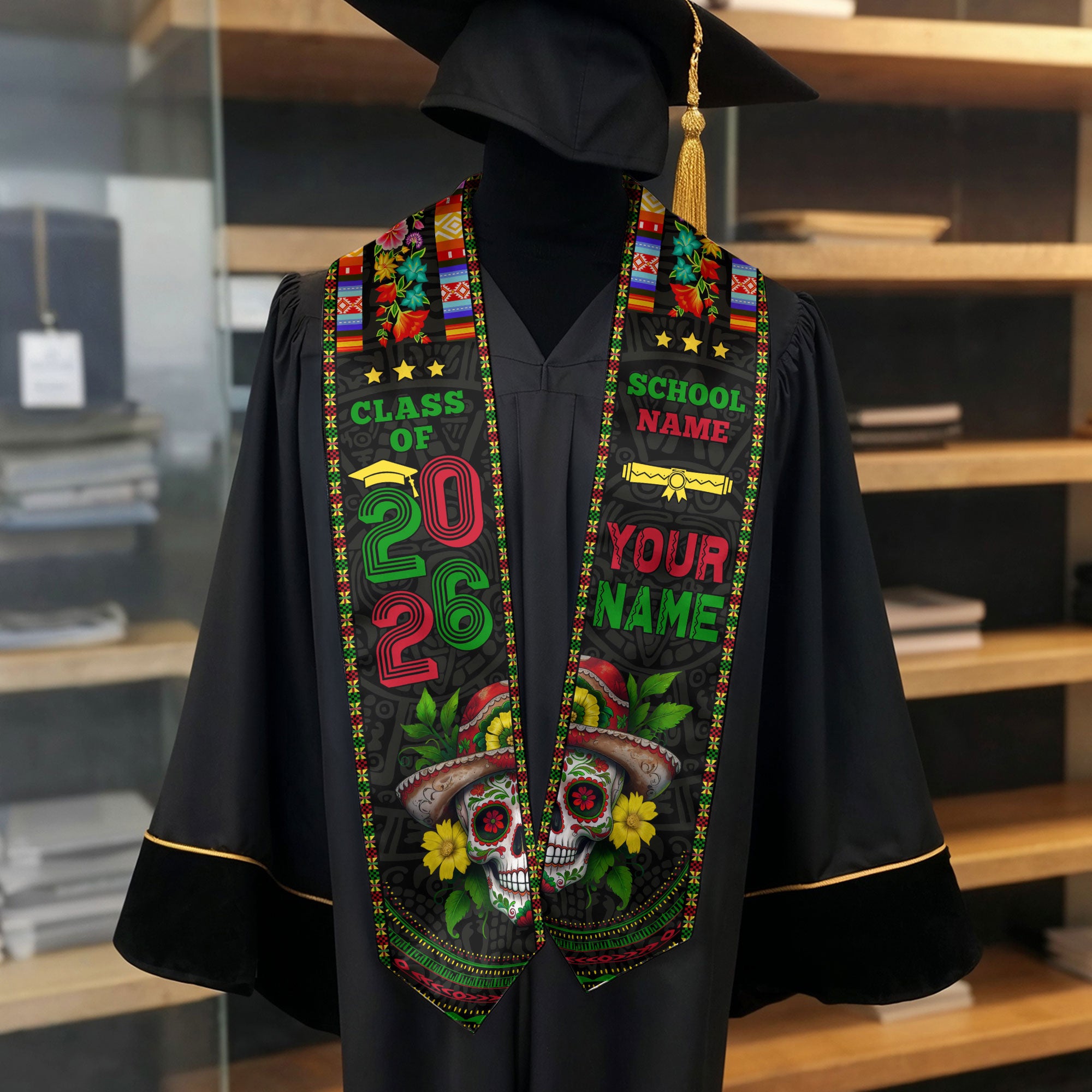 Mexican Graduation Sash for Class of 2026, Mexican American Flag Stole, Mexico Sash