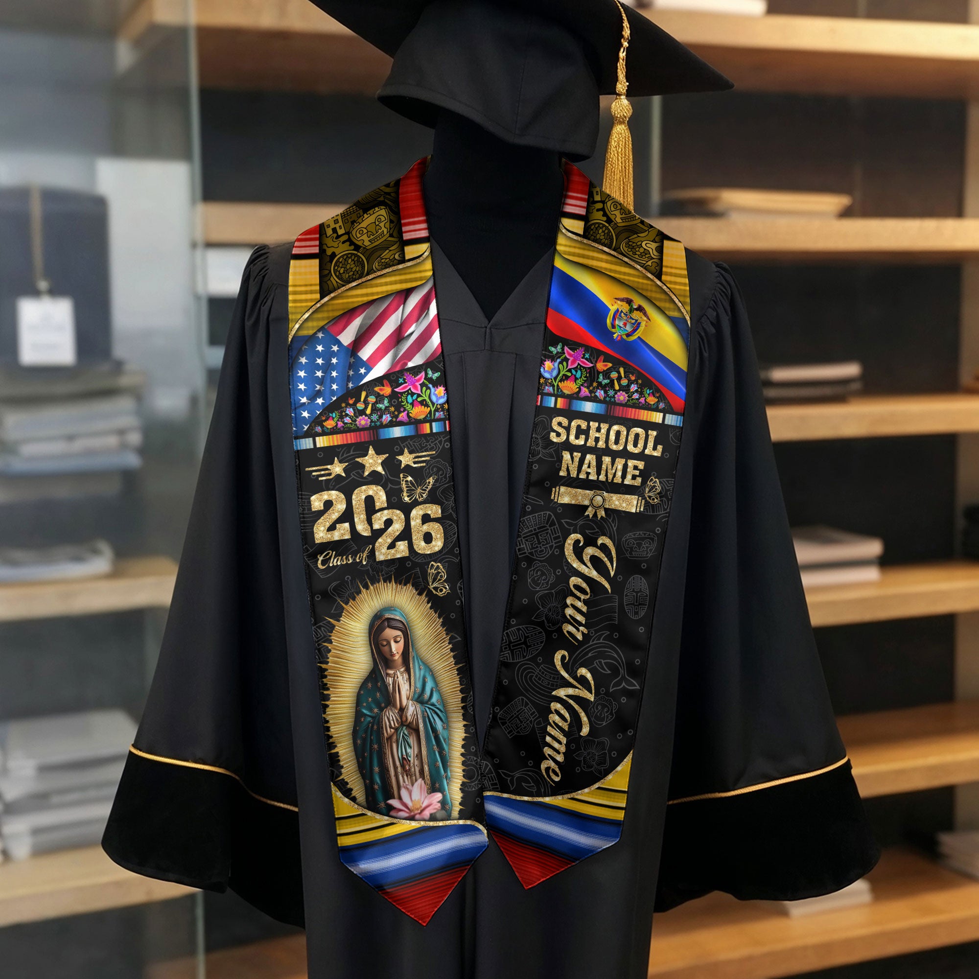 Customized Colombia Graduation Stole Featuring Cultural Flag Elements, Graduation Sash 2026