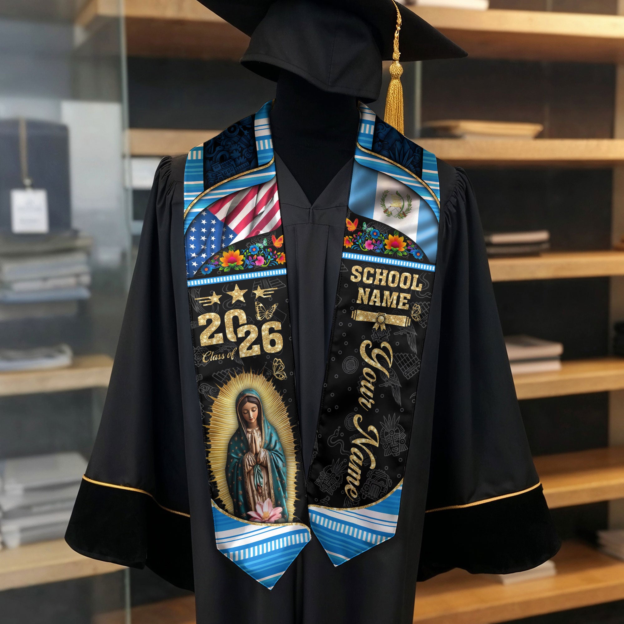 Customized Guatemala Graduation Stole with Heritage Flag Theme, Graduation Sash for Class of 2026