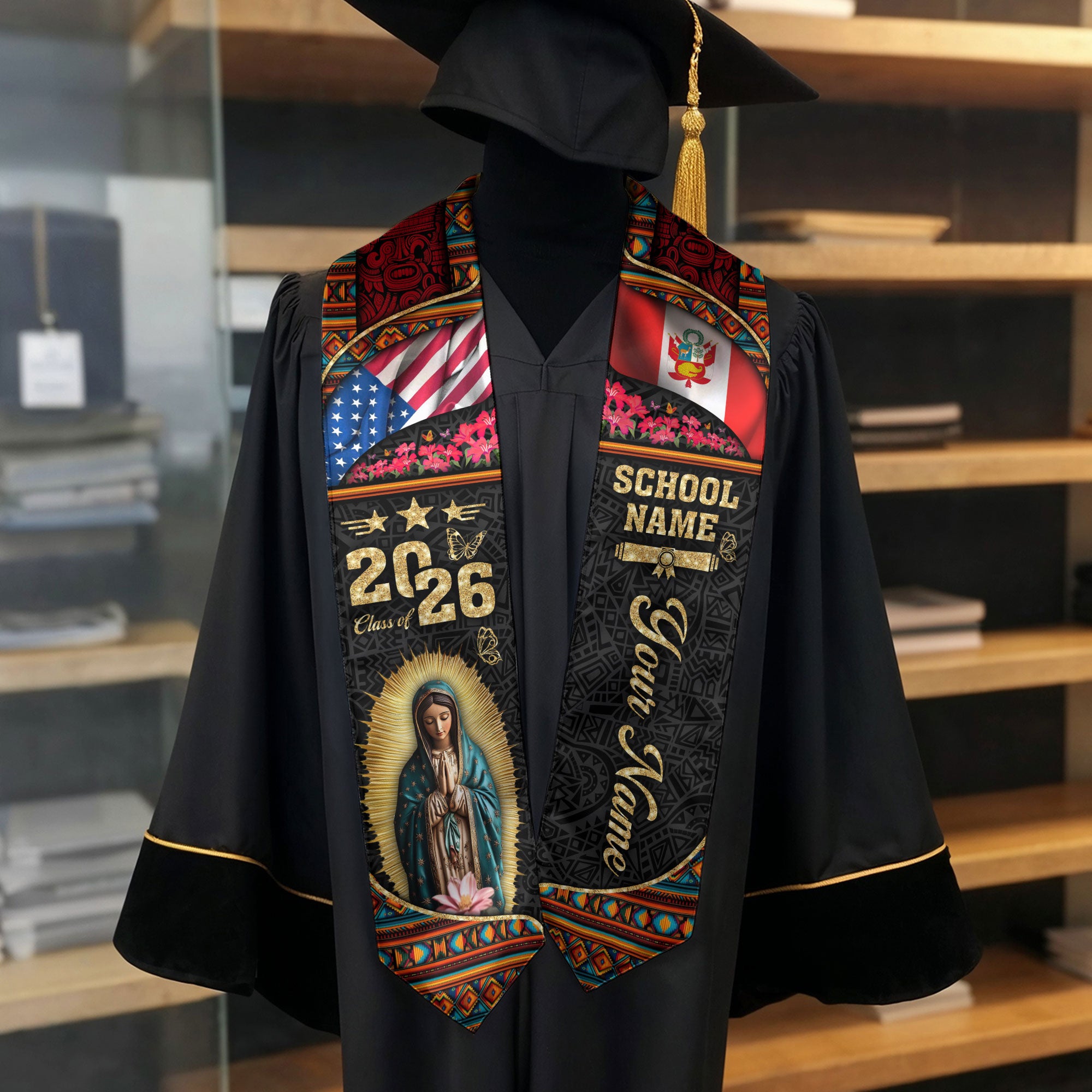 Customized Peru Graduation Stole with National Flag Inspired Pattern, Graduation Sash for 2026