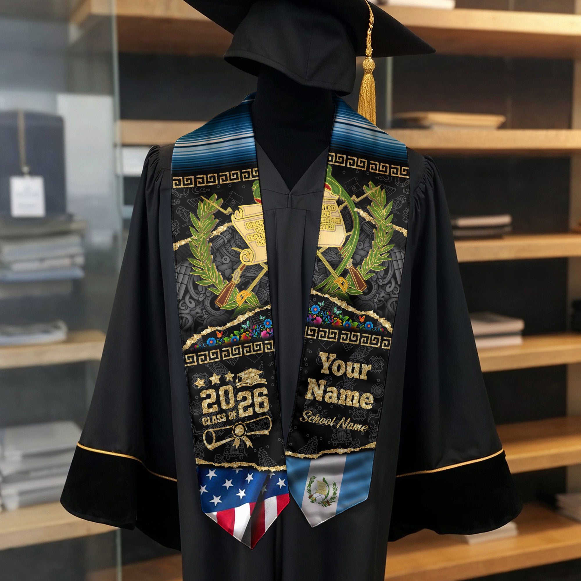 Customized Guatemala Graduation Stole Inspired by Guatemalan Flag Design, Graduation Sash 2026